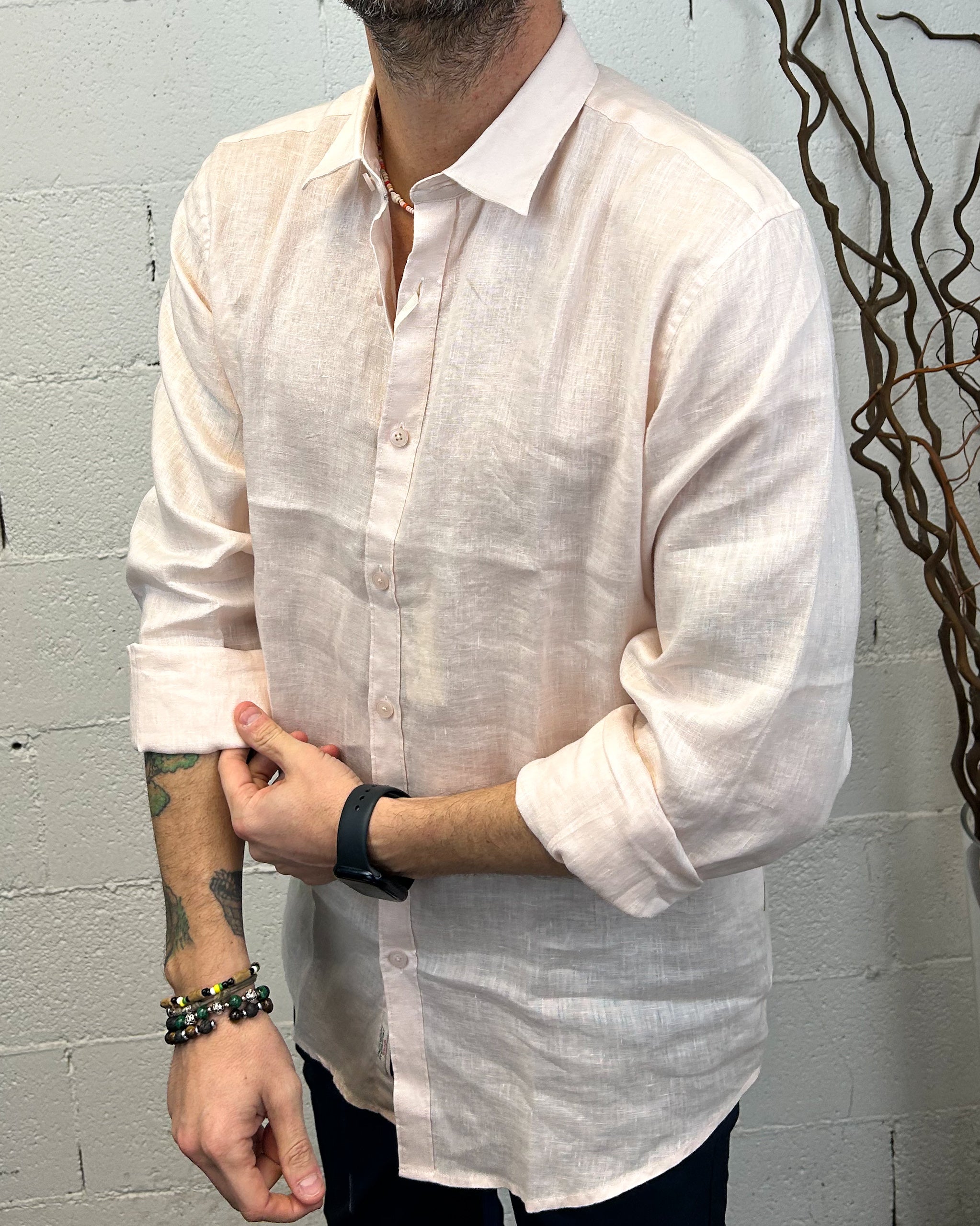GIANNI LUPO Classic camicia lino rosa vestibilita regolare