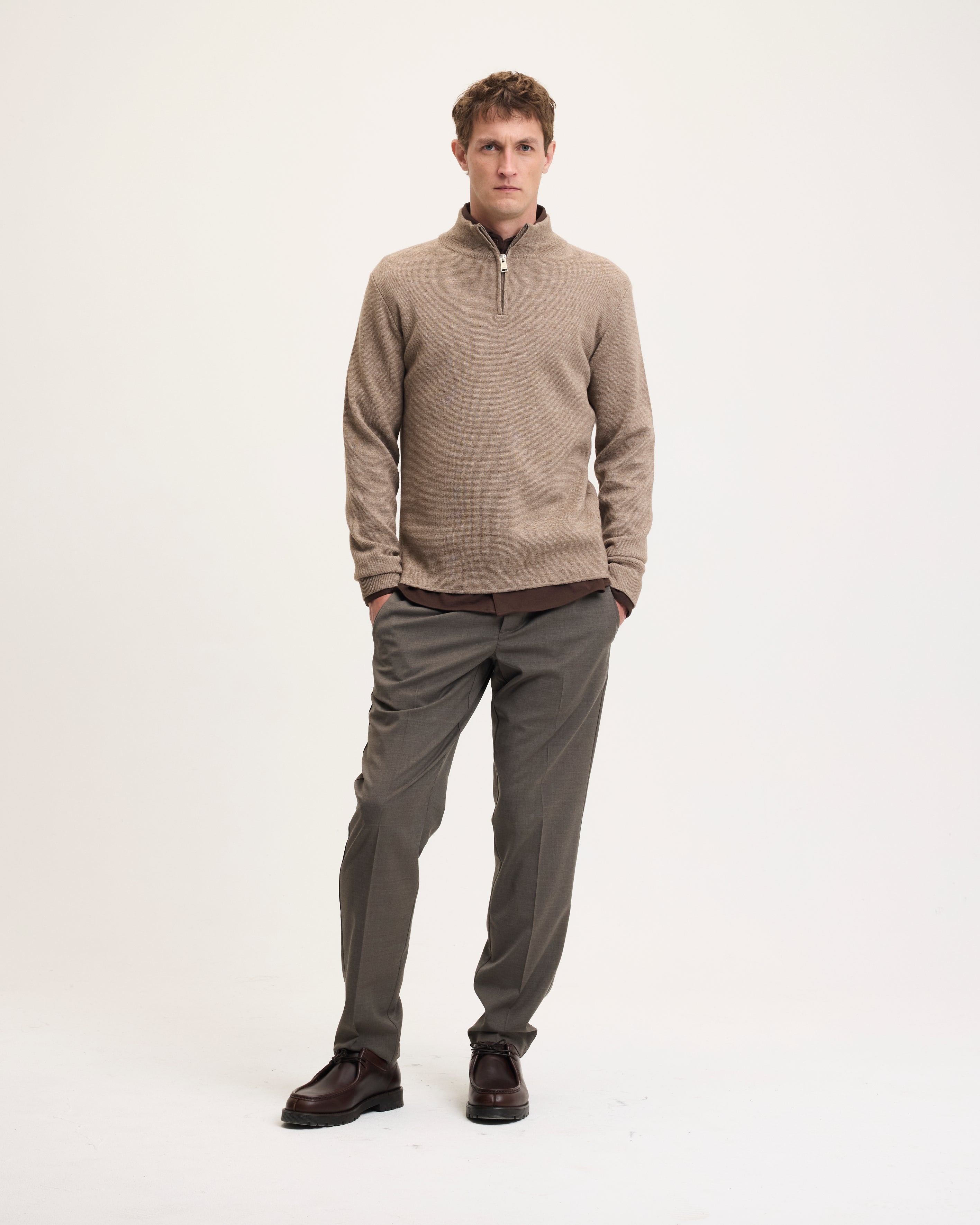 GOODPEOPLE Kamark maglione zip mocca lana