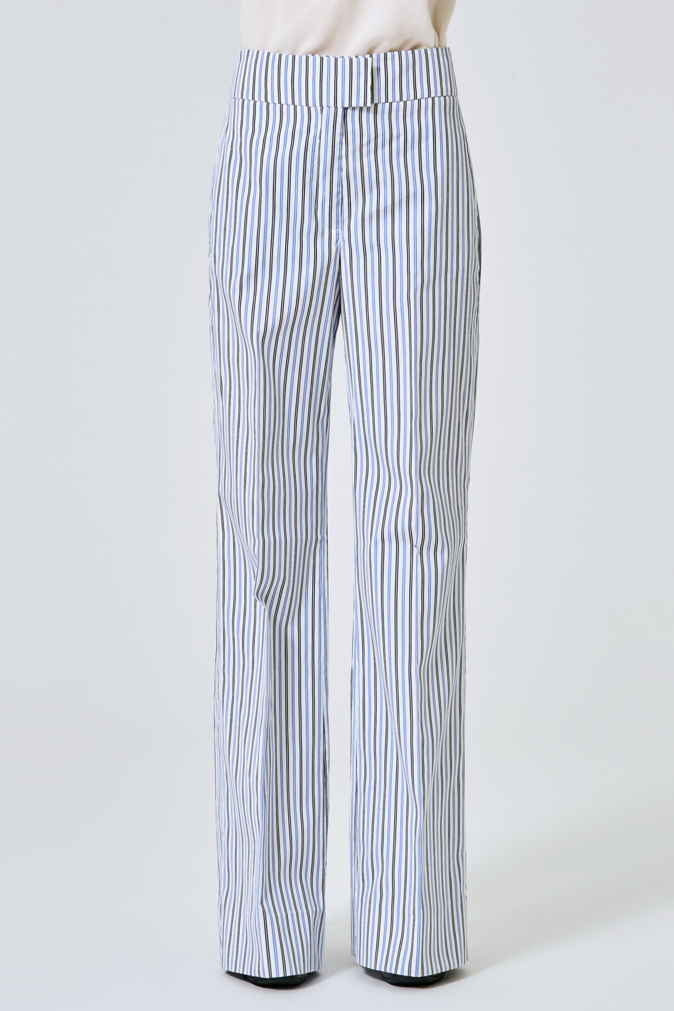 Sa Su Phi pantaloni gamba dritta popeline bianco blu