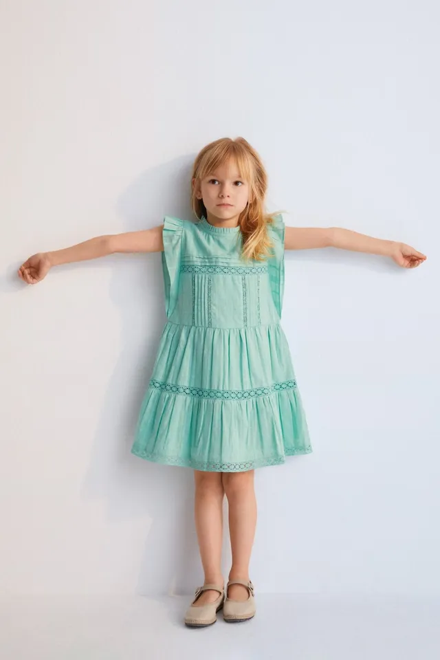 The New Society Corfu vestito bimba Jade verde cotone