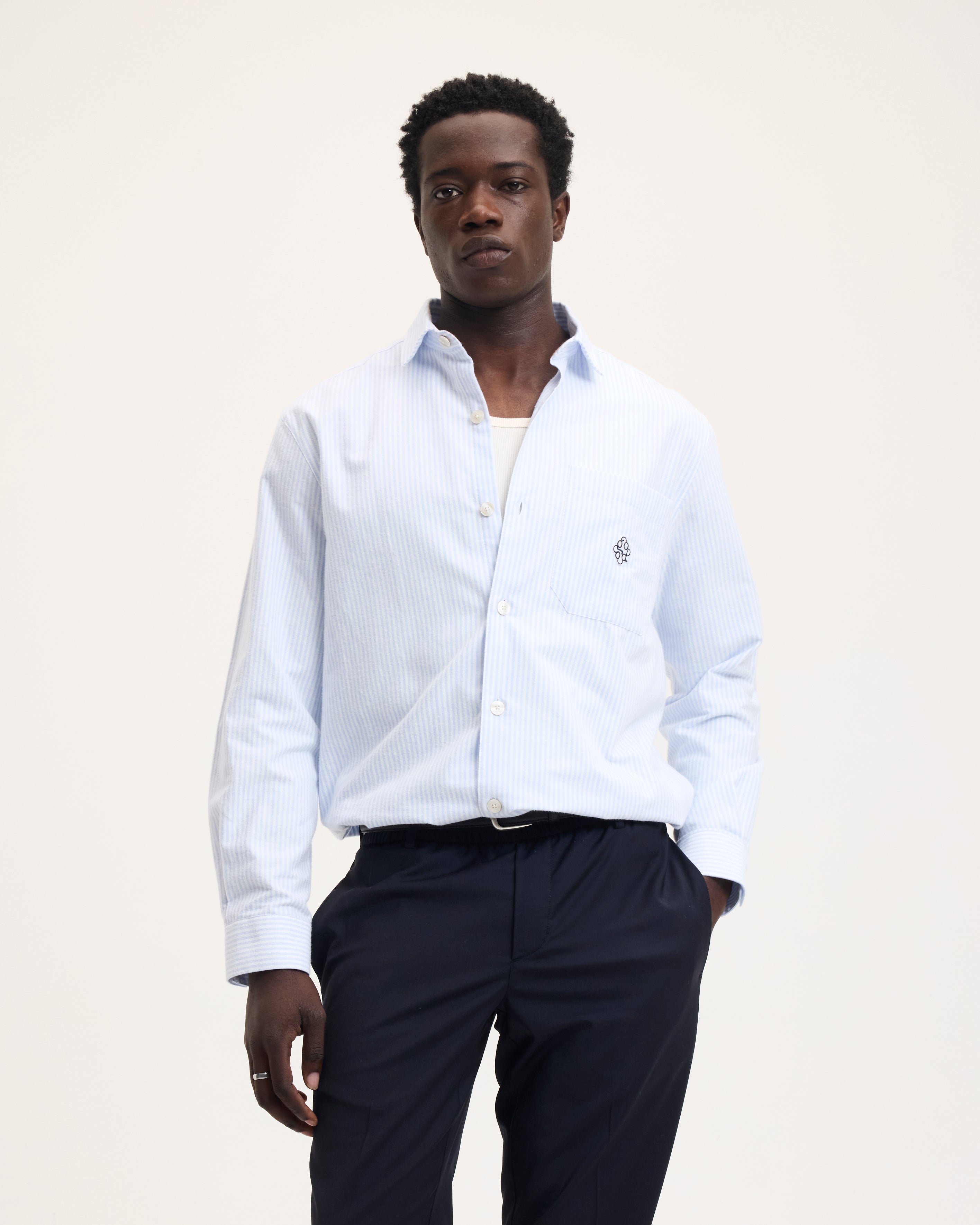 GOODPEOPLE Soy camicia riga azzurra in cotone leggero