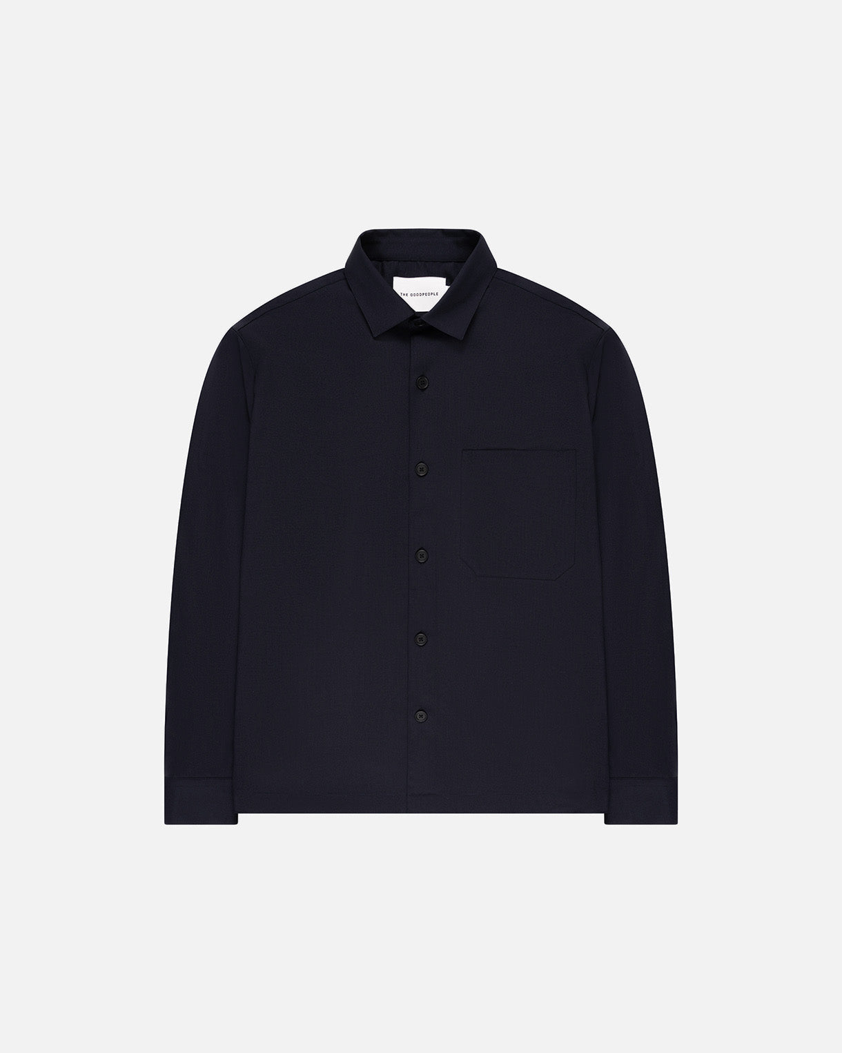 GOODPEOPLE Simon Cool Wool Button-Up Shirt camicia nera