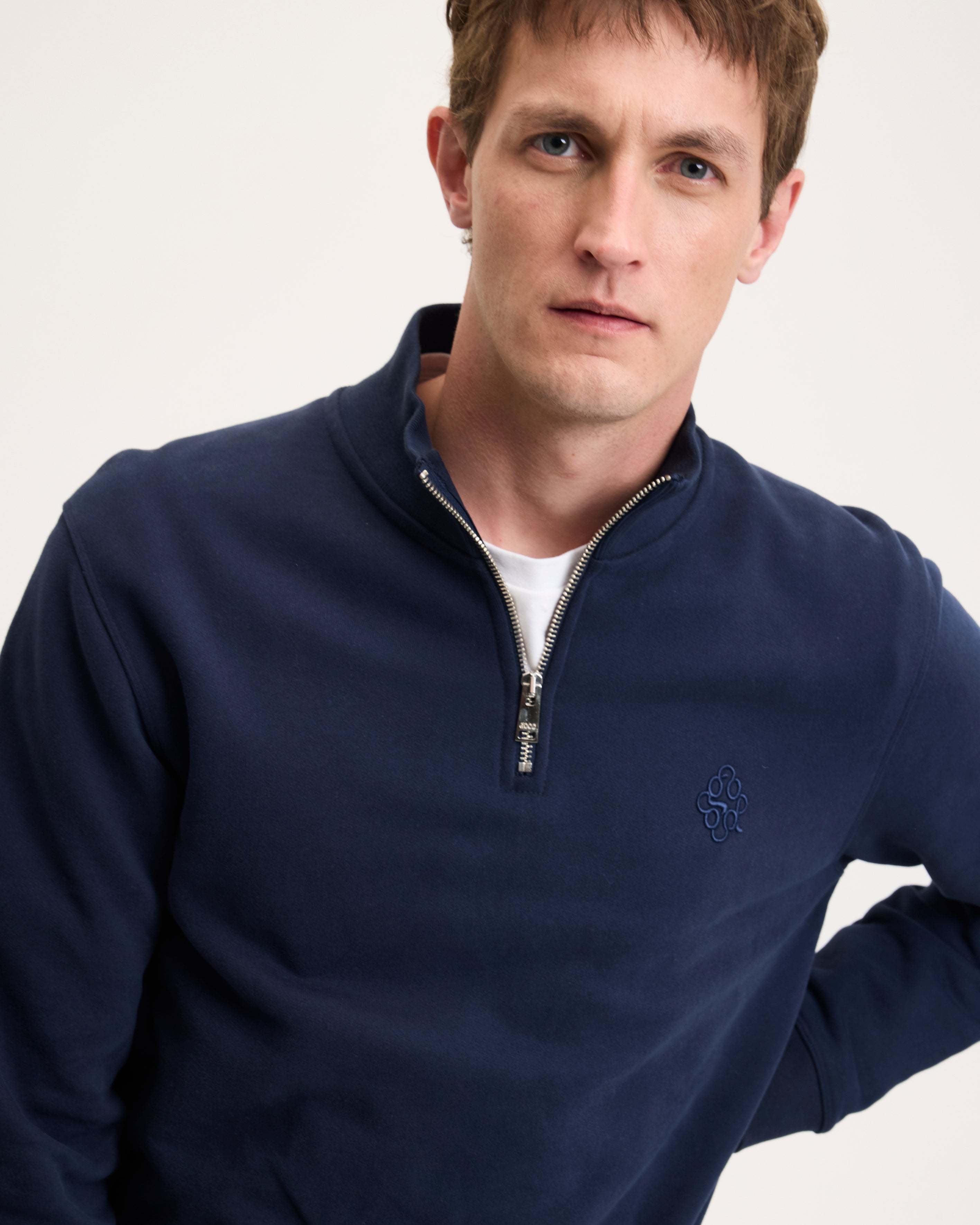 GOODPEOPLE Lucky Maglione Zip Cotone Blu Navy
