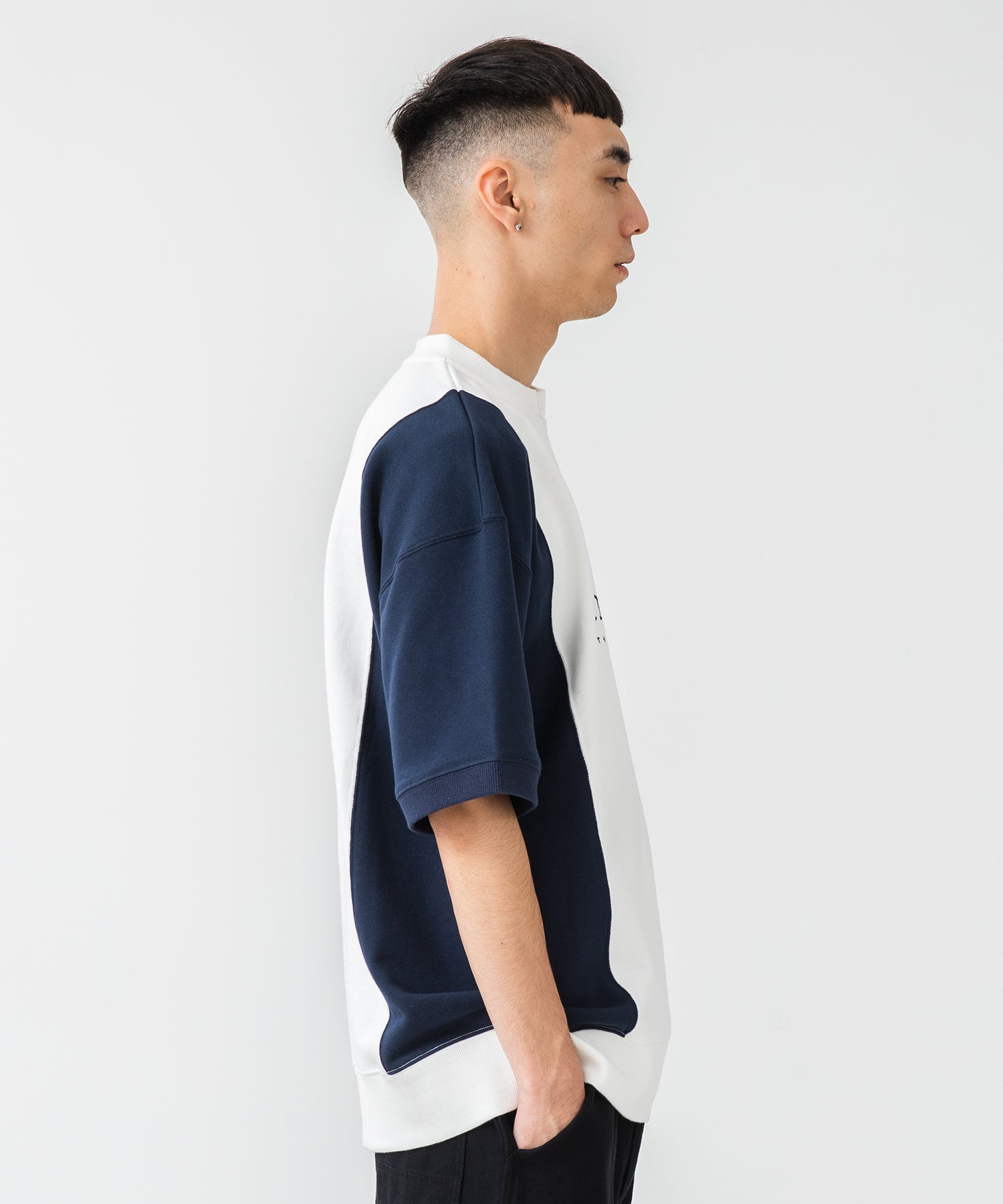 X-Large Colorblock felpa mezza zip bianca cotone