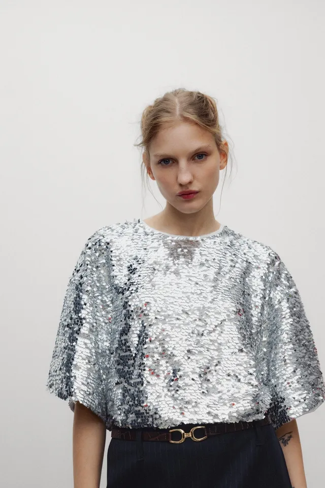 The New Society Muse top donna paillettes nero