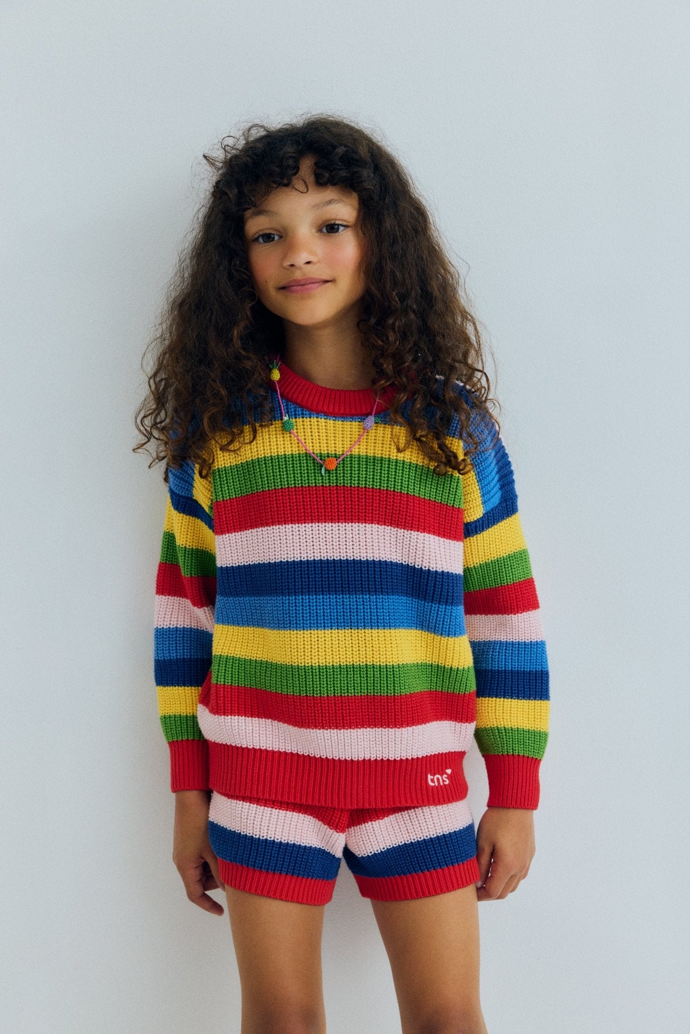 The New Society Canela shorts bimba Tulip Red a righe