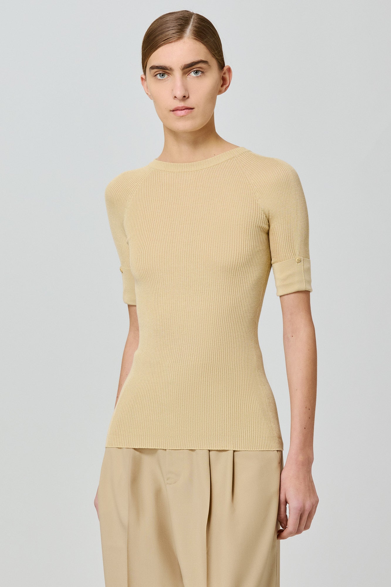 Sa Su Phi top girocollo cashmere seta giallo