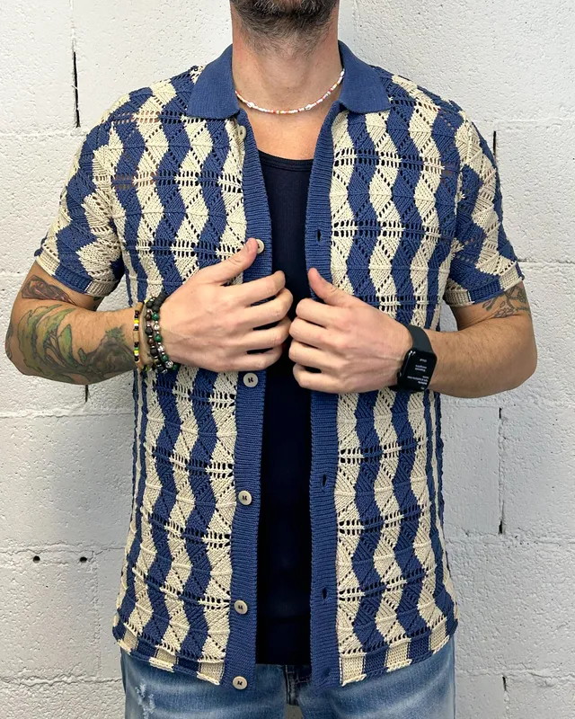 OVER-D Strutturata cardigan blu maglia aperta