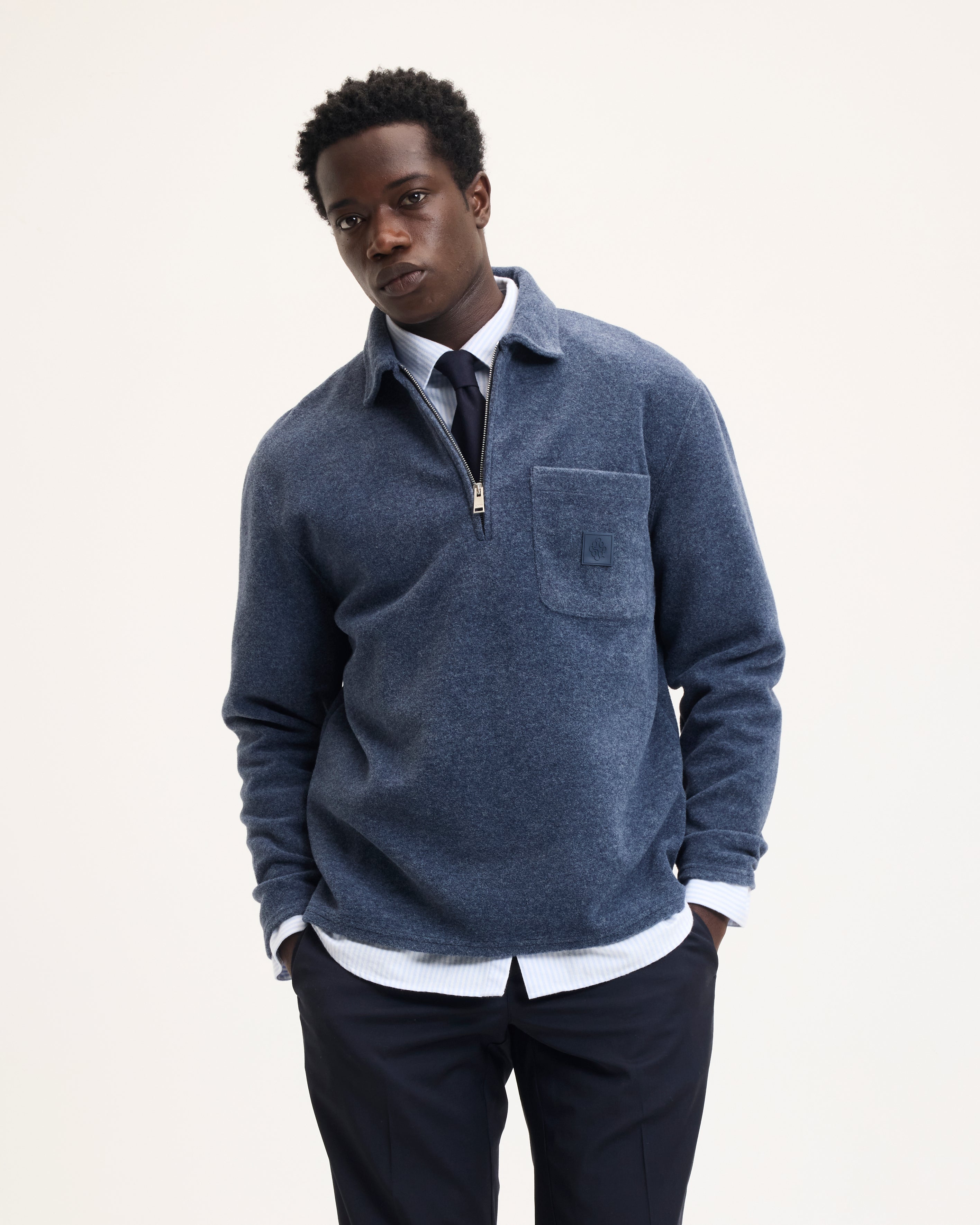 GOODPEOPLE Leo maglione polo zip denim blue