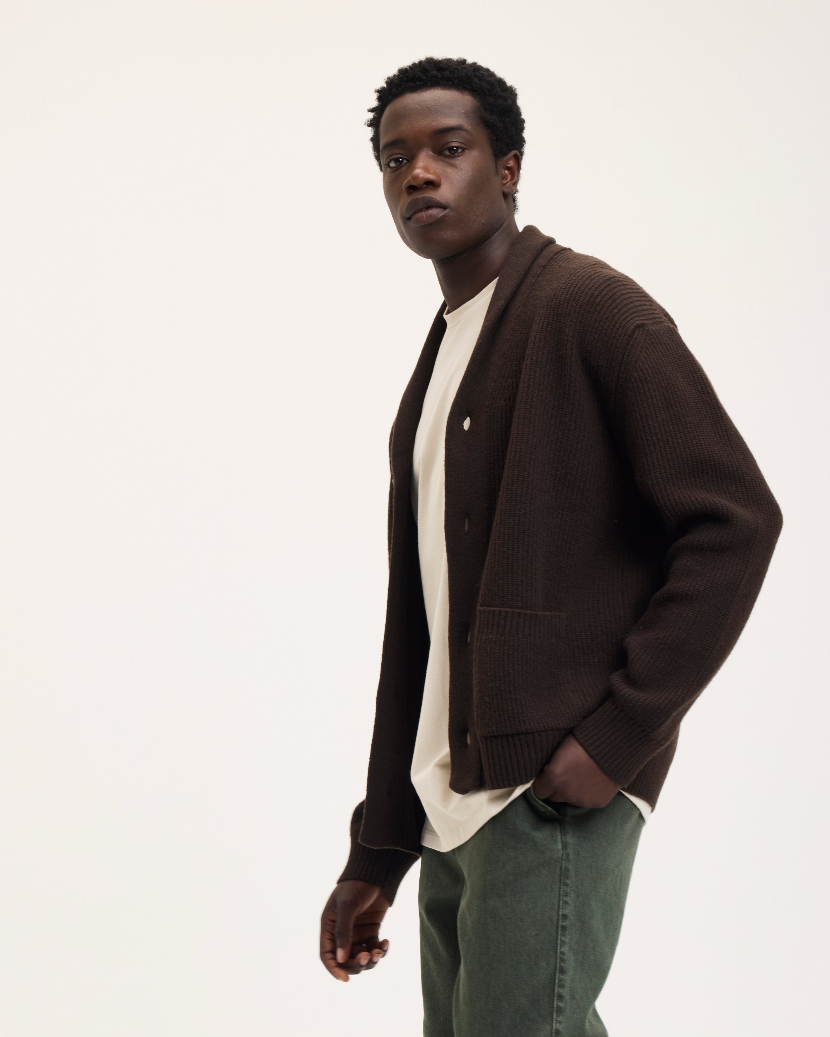 Goodpeople Kardigan gilet marrone bottoni cotone
