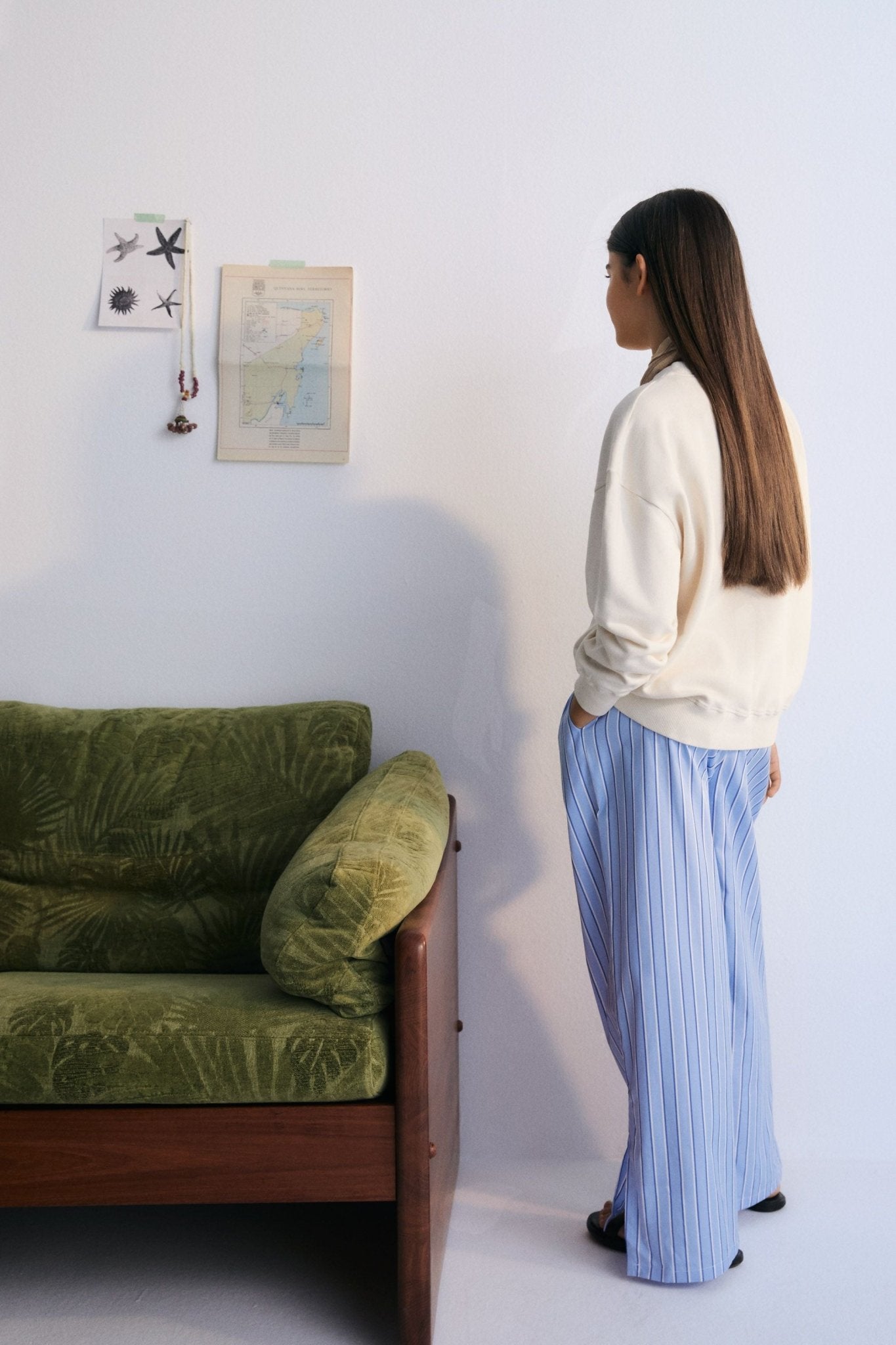 The New Society Hebe pantalone righe cotone azzurro