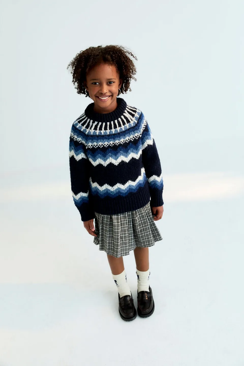 THE NEW SOCIETY Martina gonna a pieghe Galactic Grey Check cotone