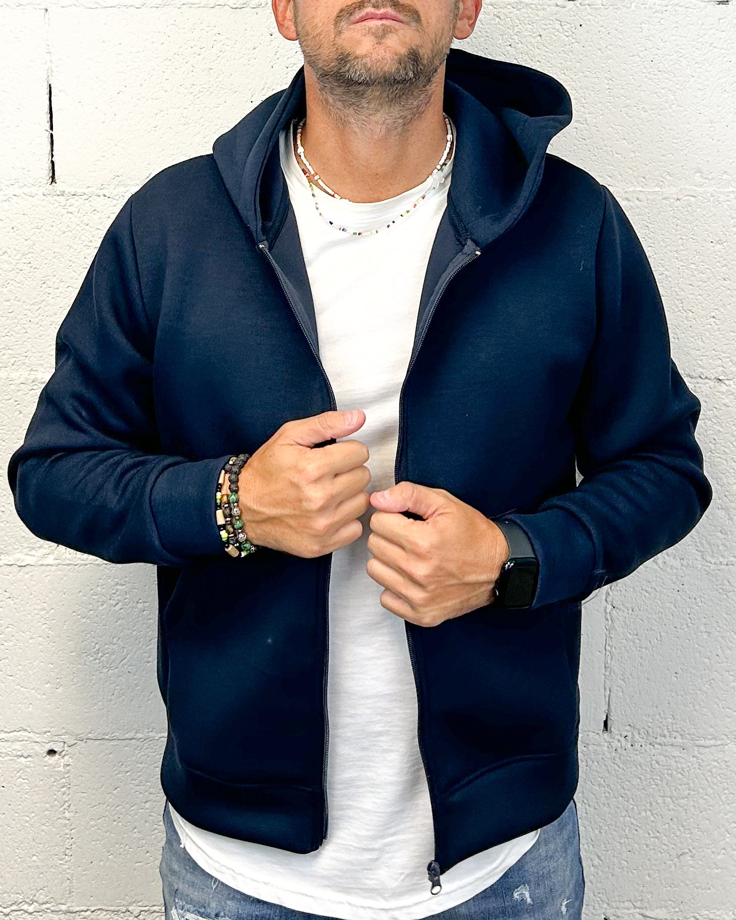 Over-D Zip Cappuccio felpa blu regolare