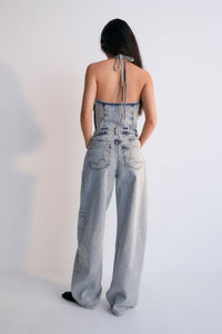 The New Society Chios top halter denim sbiancato