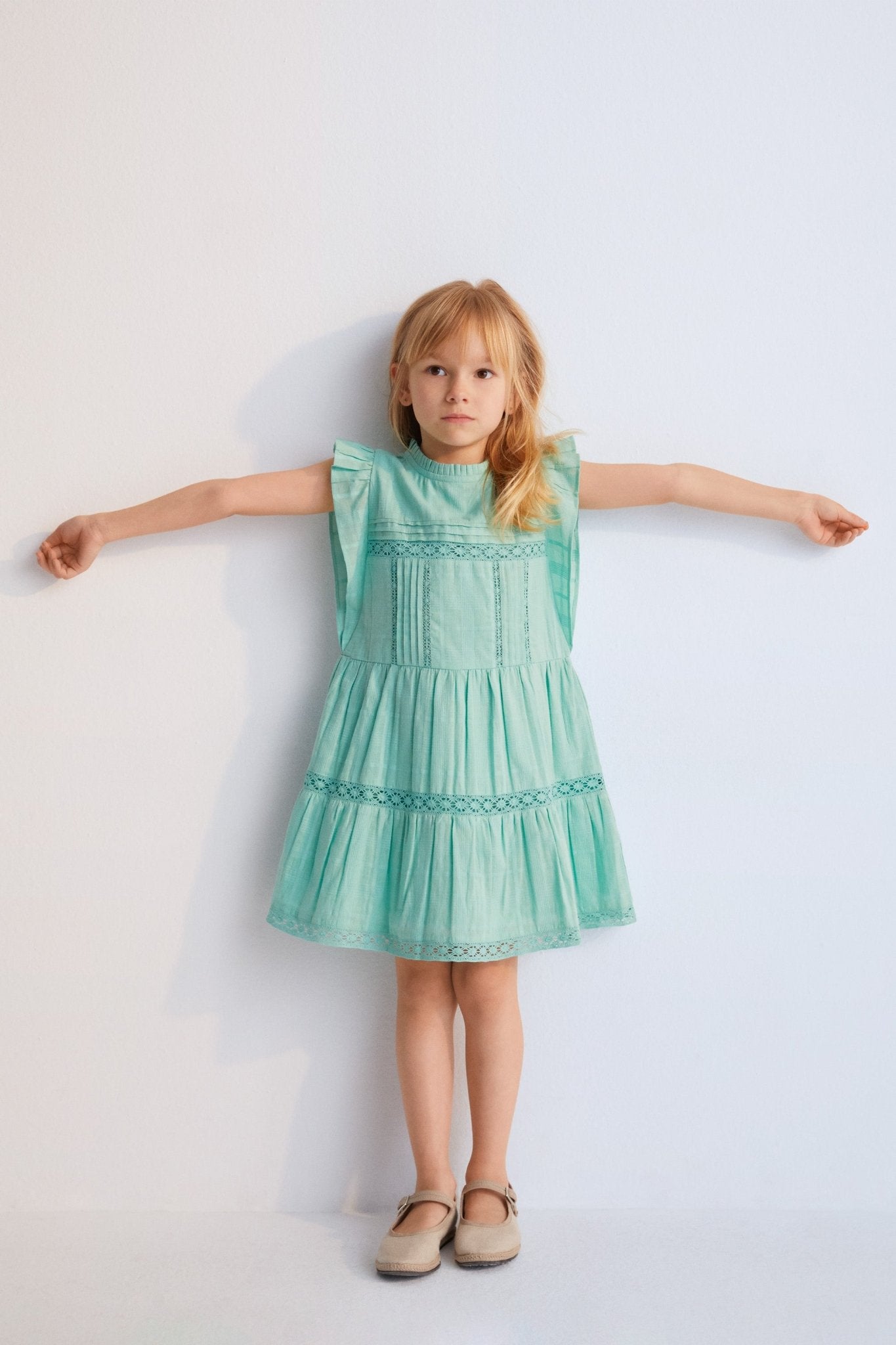 The New Society Corfu vestito bimba Jade verde cotone