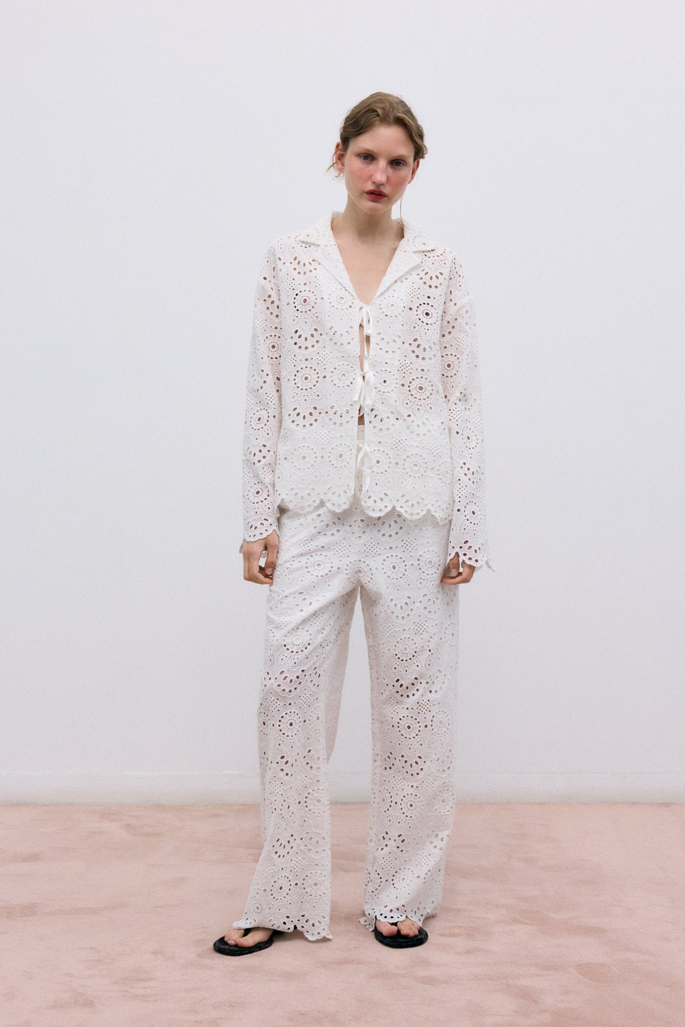 The New Society Jara camicia donna ecru ricamata cotone