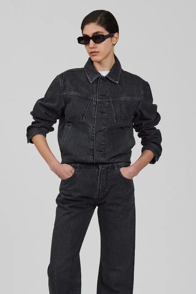 Sa Su Phi giacca denim boxy nera bottoni