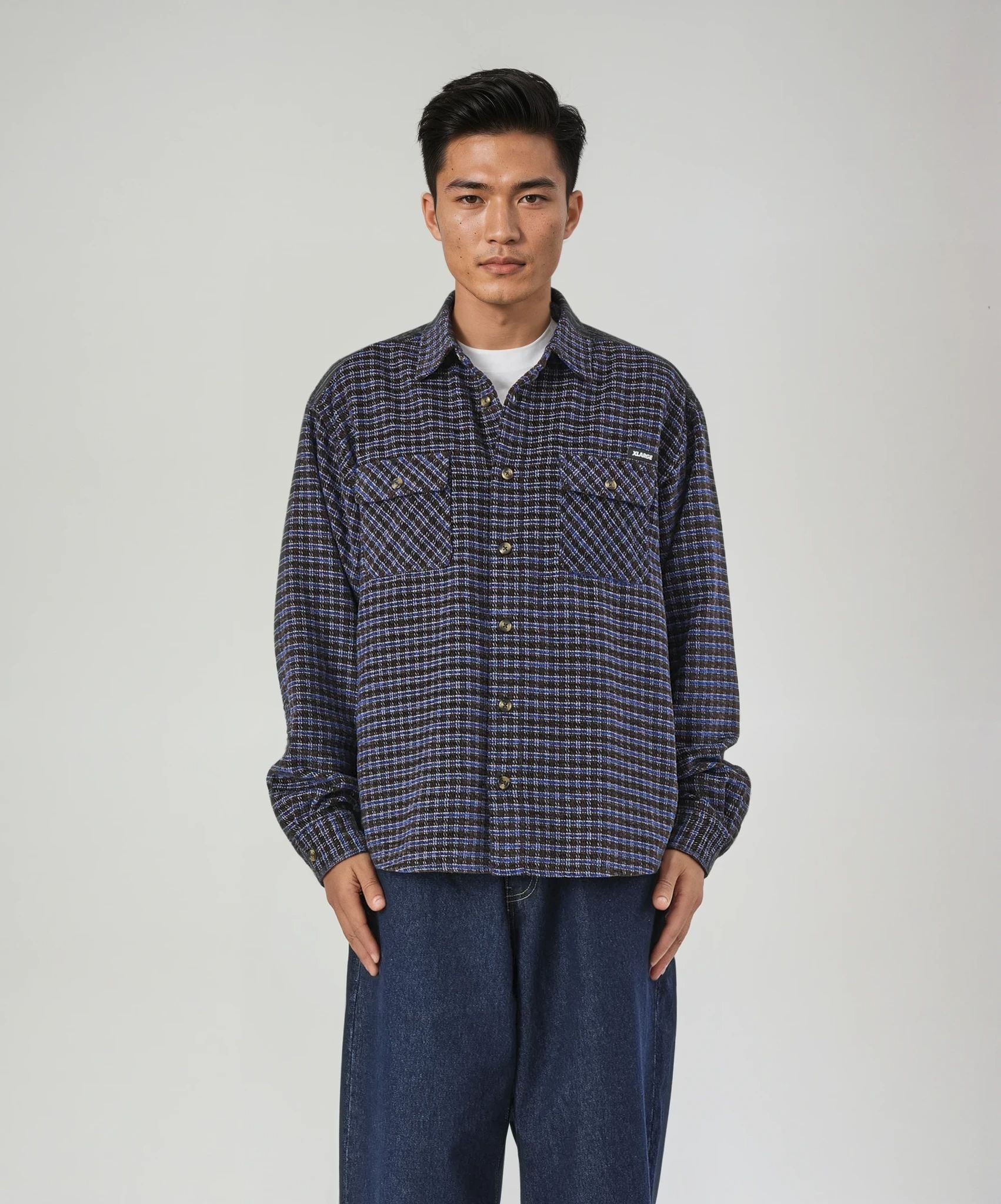 X-Large L/S Plaid Shirt camicia quadri nera
