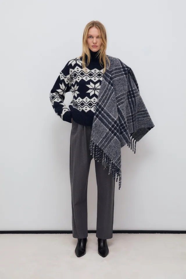 The New Society Brisa poncho donna blu quadri lana