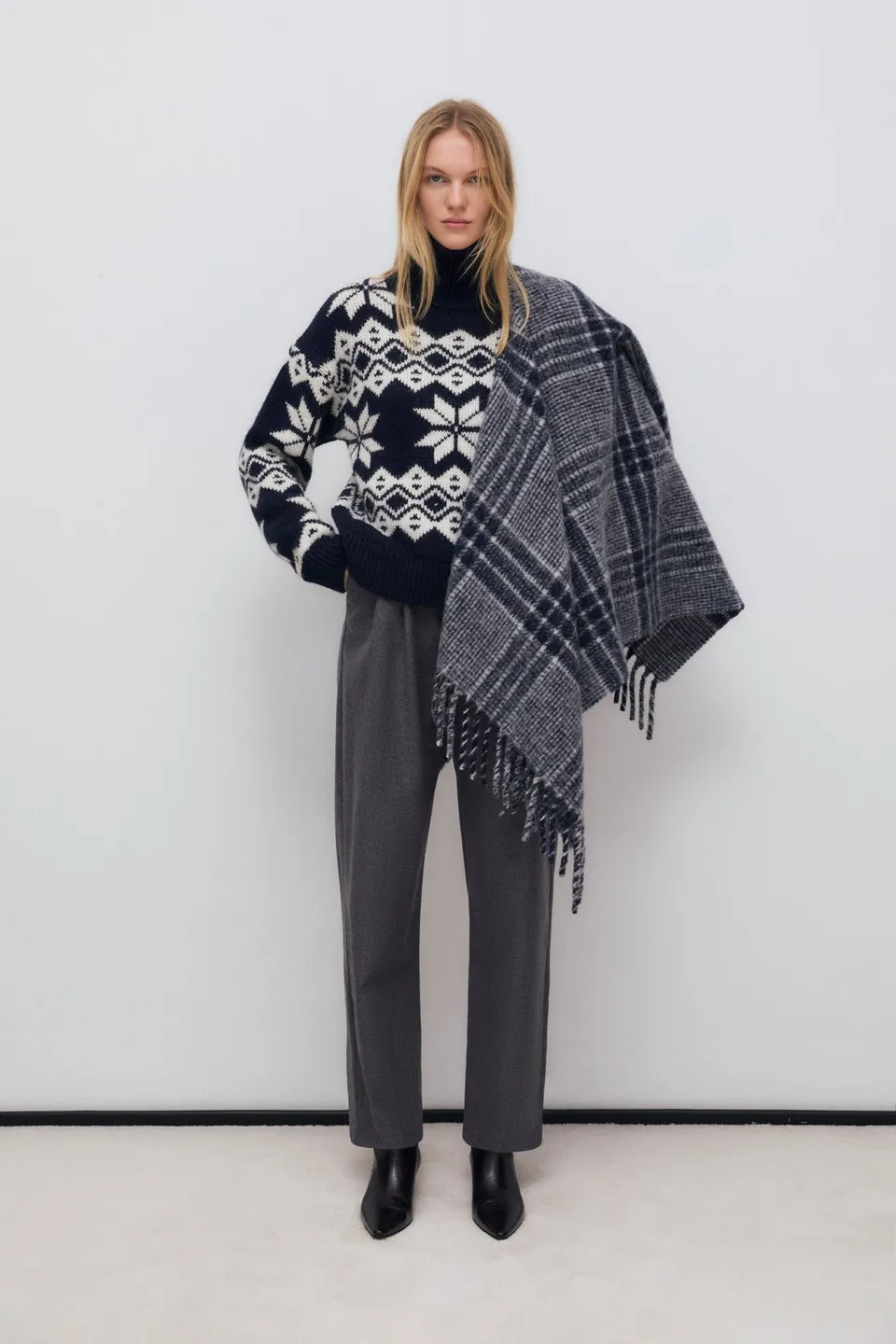 The New Society Brisa poncho donna blu quadri lana