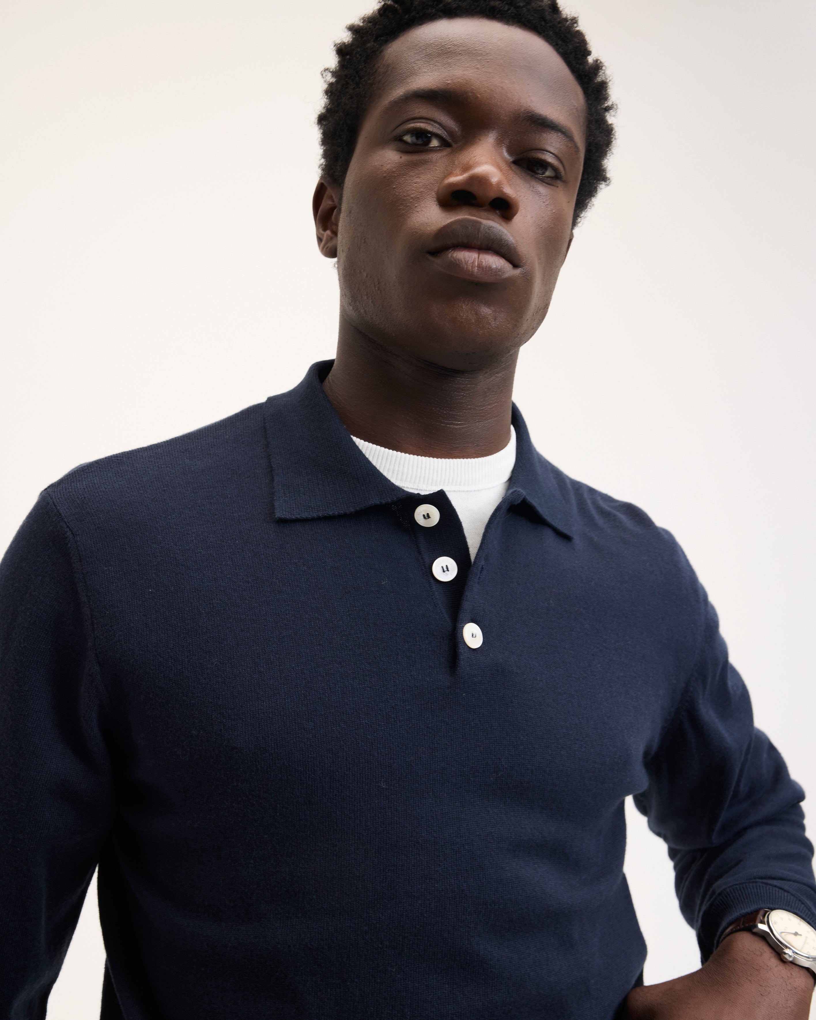 Goodpeople Kario polo manica lunga blu misto cotone
