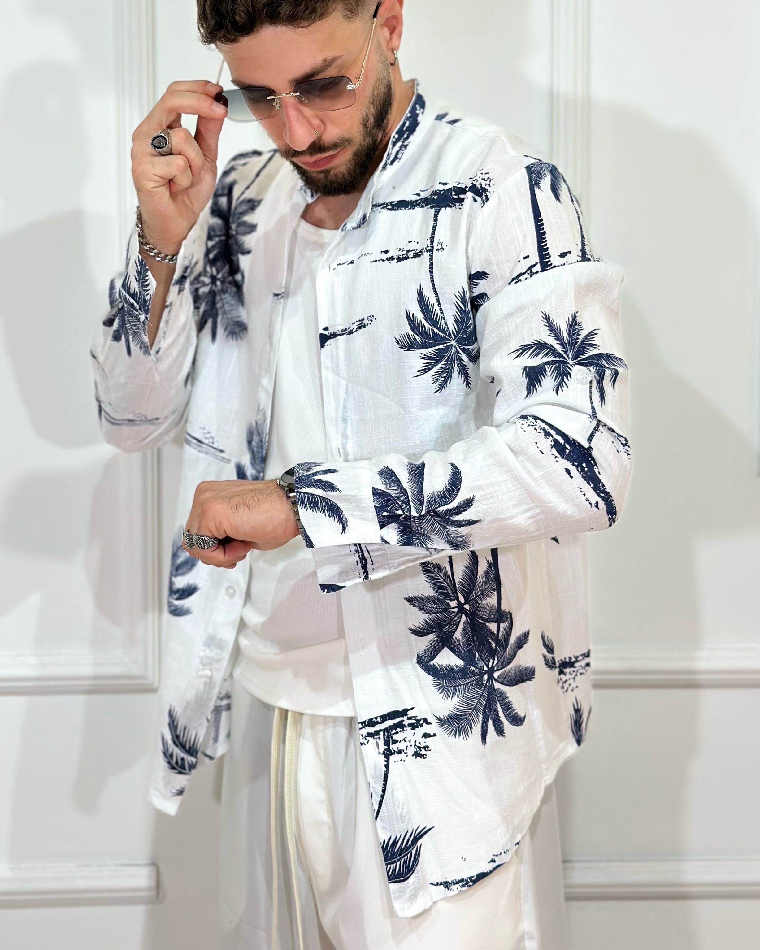 ONLYONE ADON Palm camicia in lino vestibilità regolare