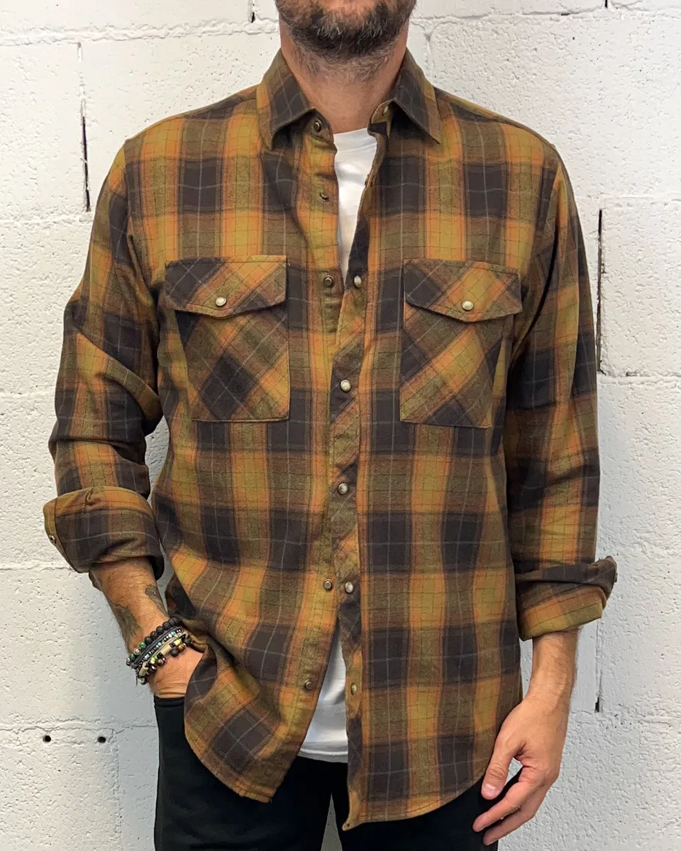 GIANNI LUPO Forest Camicia Camel Bottoni Madreperla