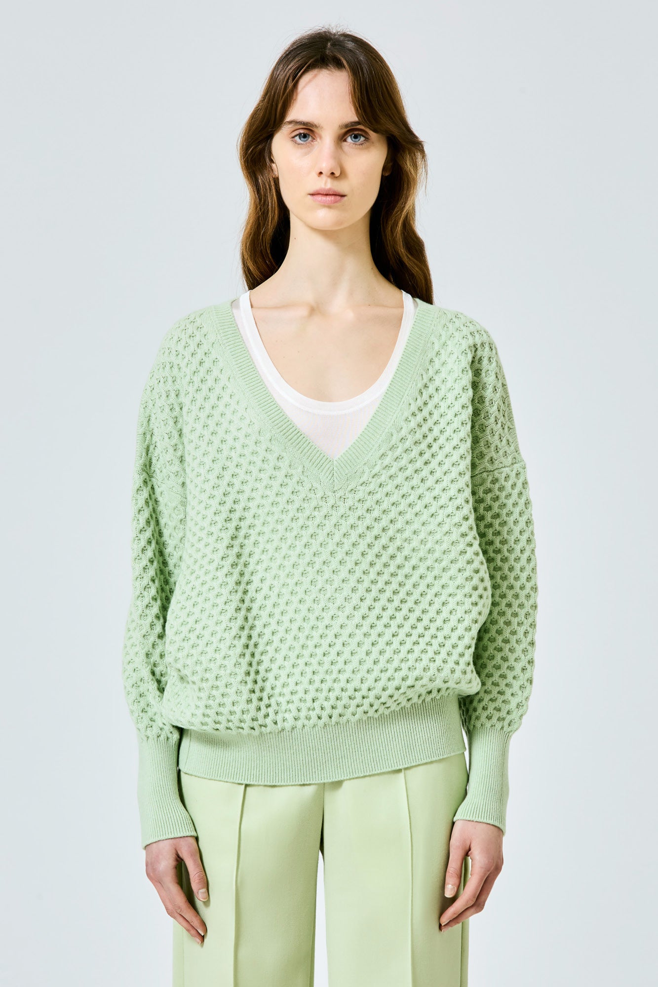 Sa Su Phi maglione scollo V nido d'ape verde cashmere