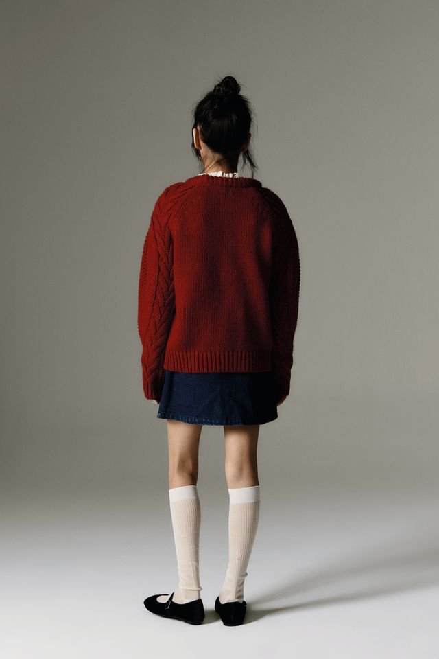 The New Society Tibet Maglione Bambina Rosso Collo Rotondo