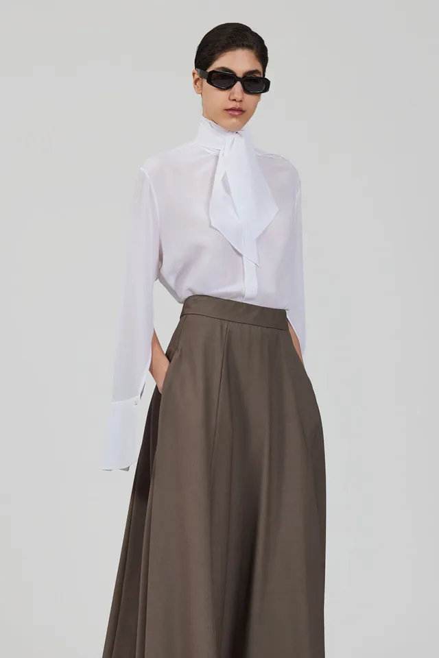 Sa Su Phi camicia sciarpa crêpe de chine fango