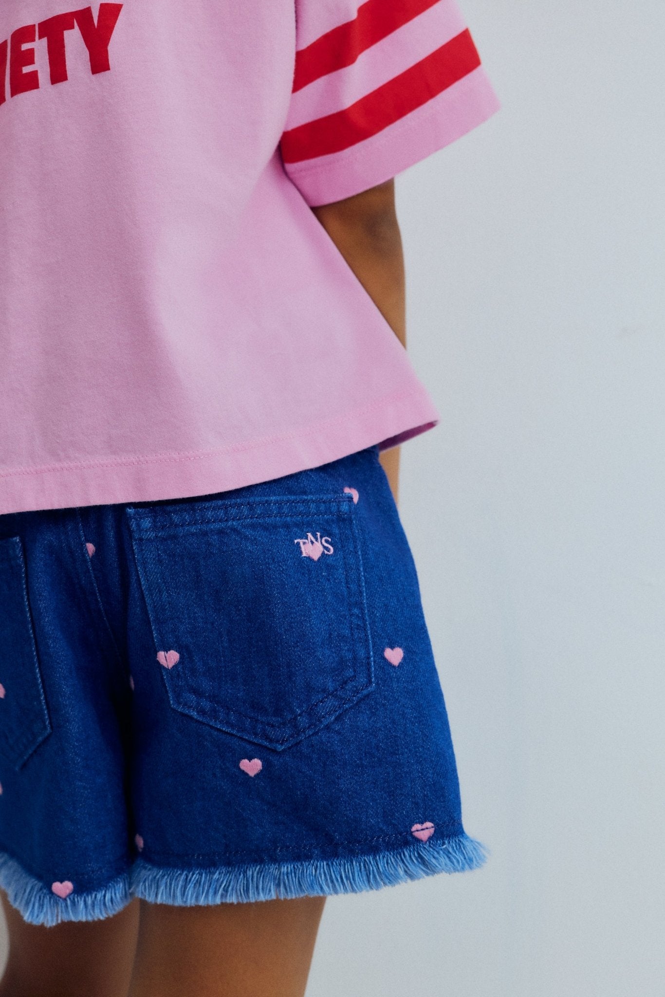 THE NEW SOCIETY Lys Short pantaloncini bimba denim chiaro cuori