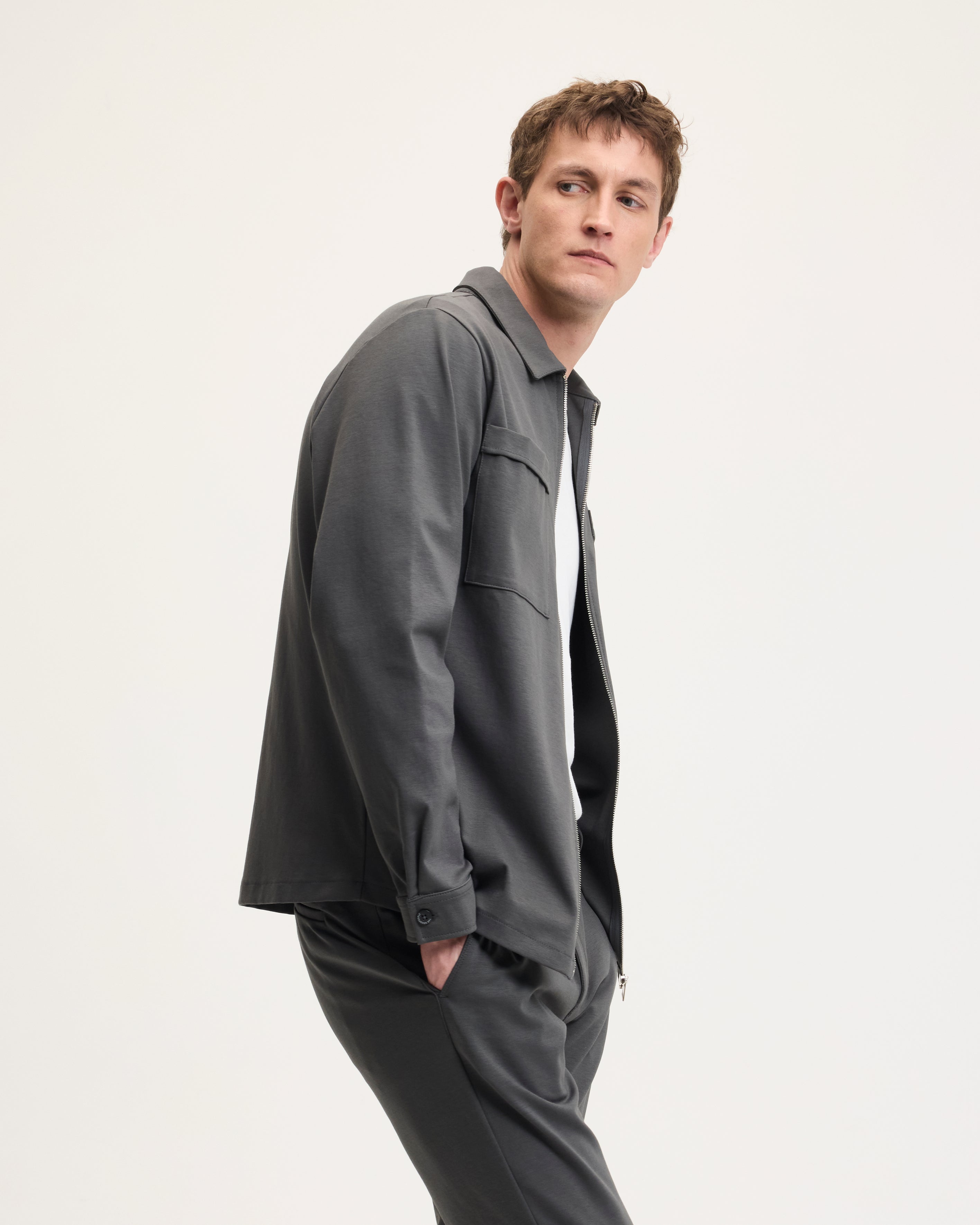 GOODPEOPLE Lavi camicia jersey verde scuro con zip