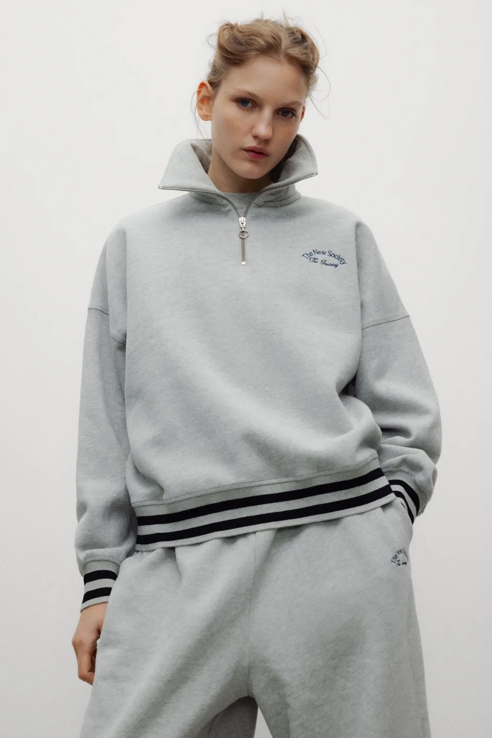 The New Society Mochi polo donna grigio melange cotone