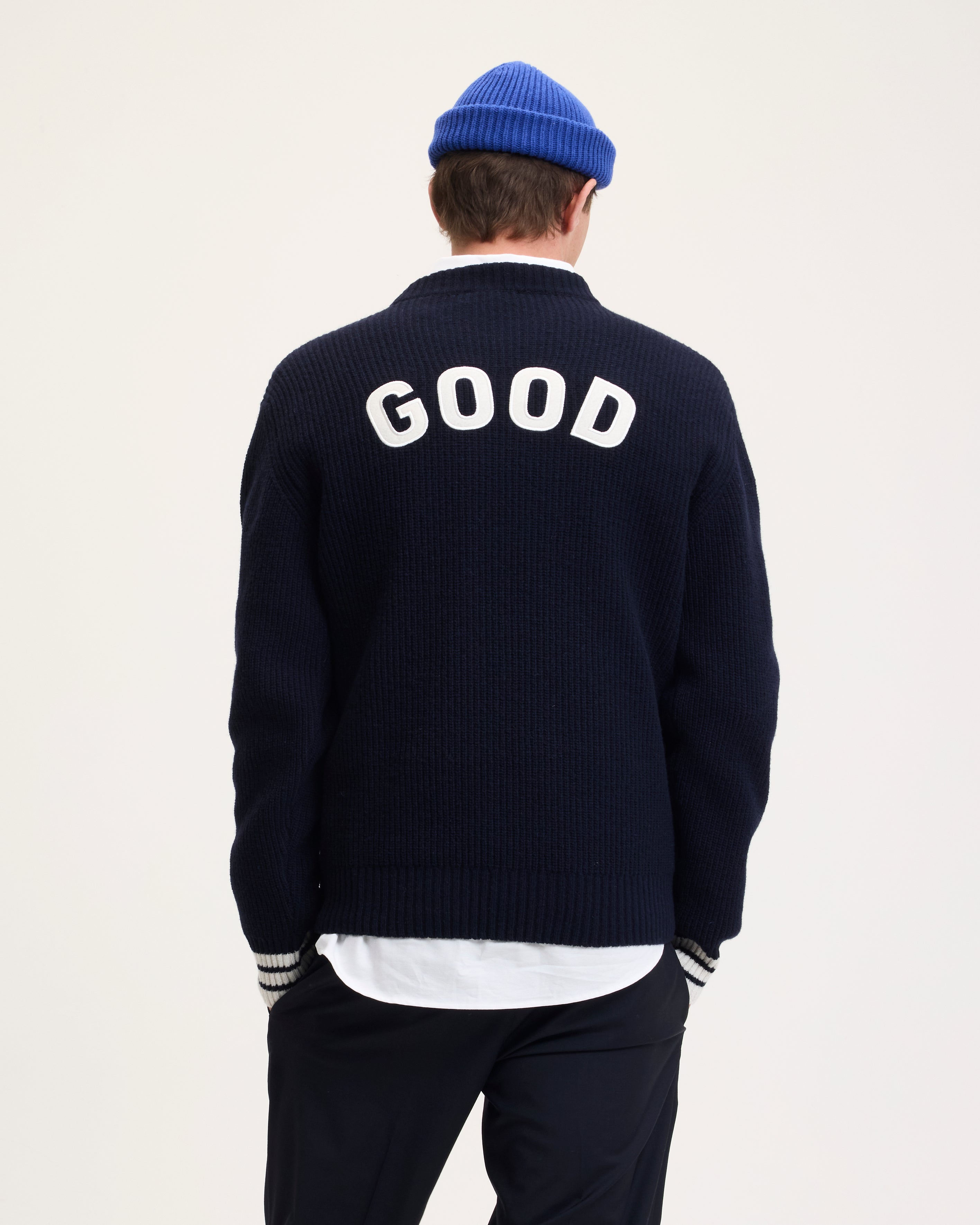 Goodpeople Kane maglione lana navy bianco