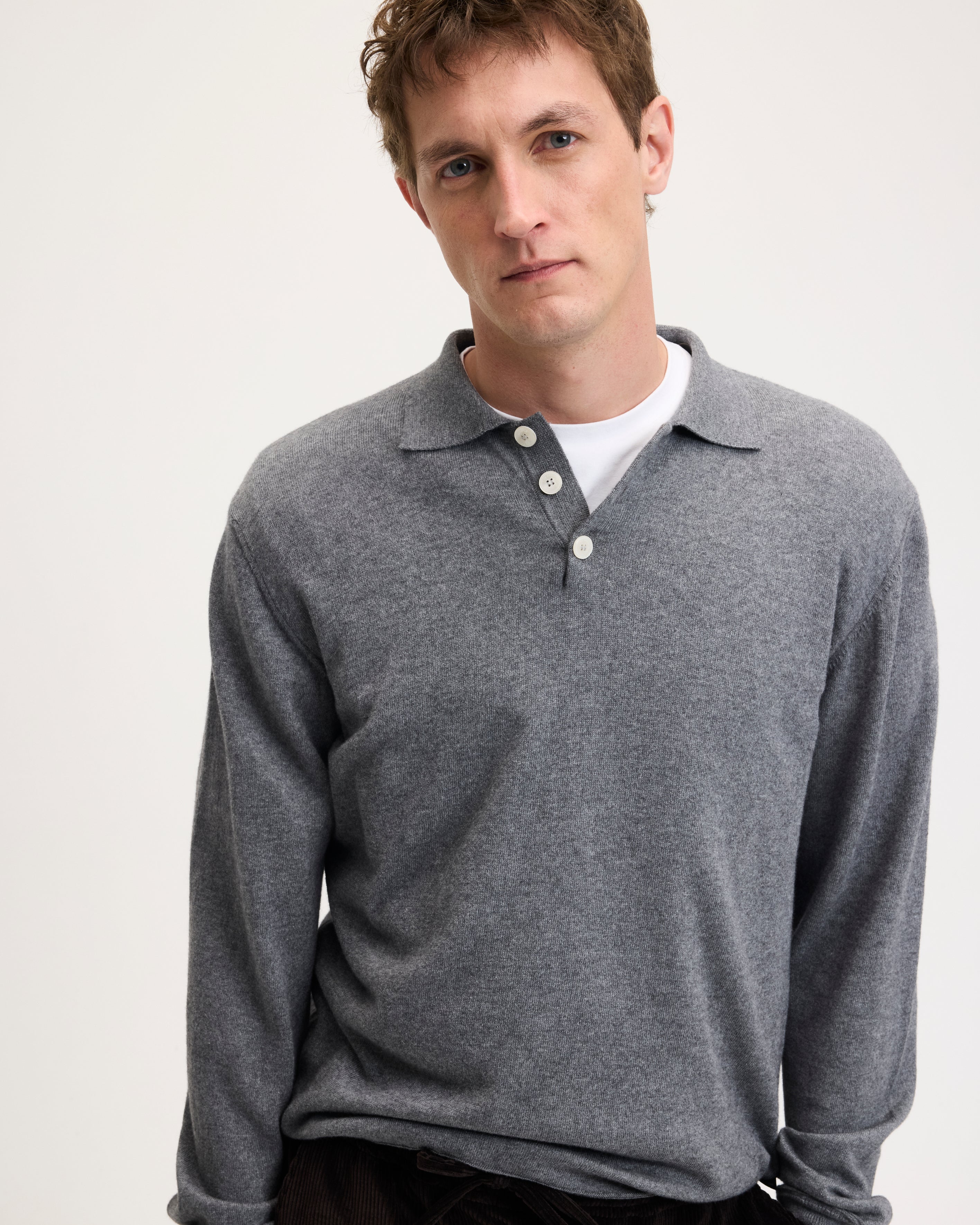 GOODPEOPLE Kario polo maglia manica lunga grigio melange