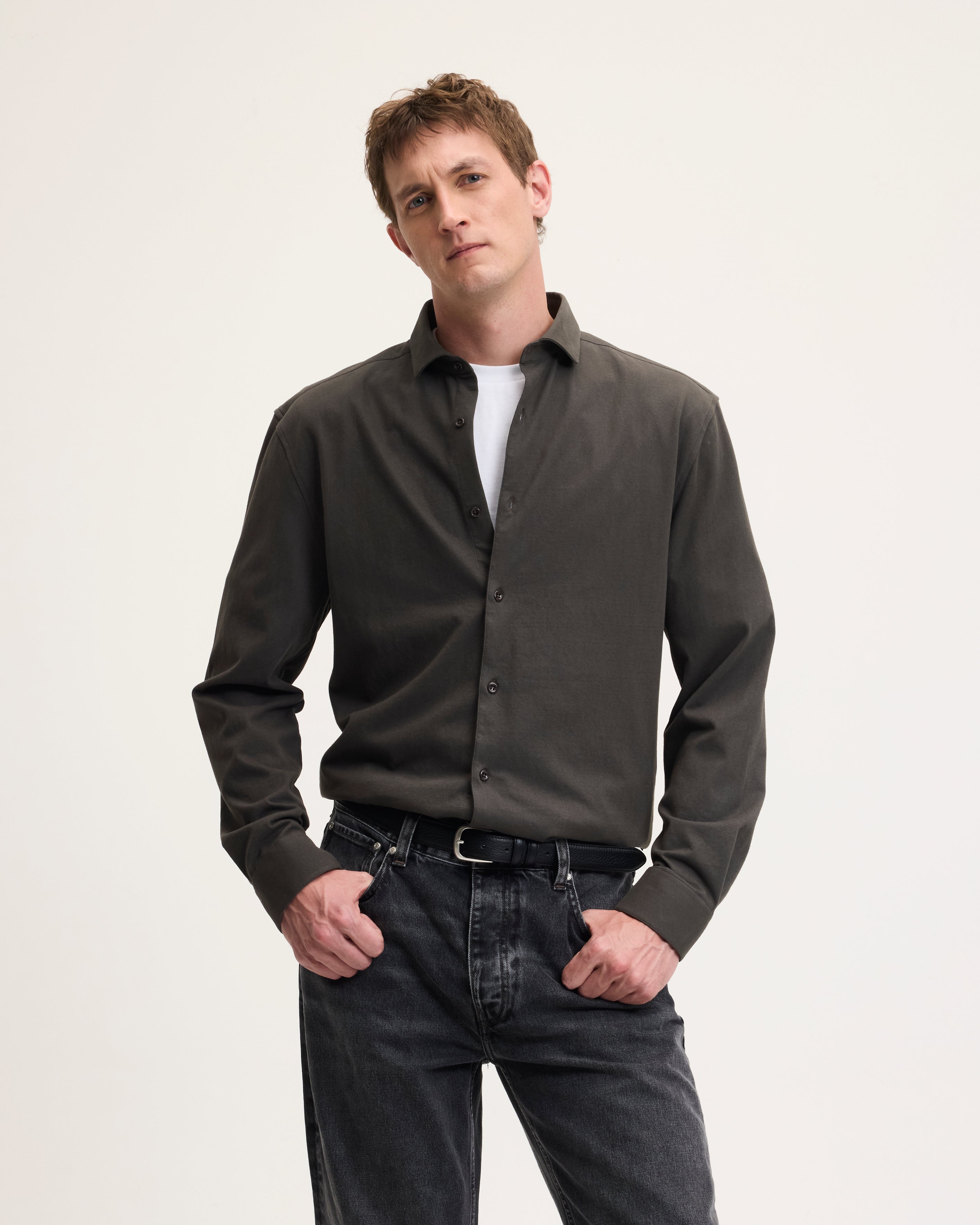 GOODPEOPLE Stirr camicia verde scuro in cotone morbido