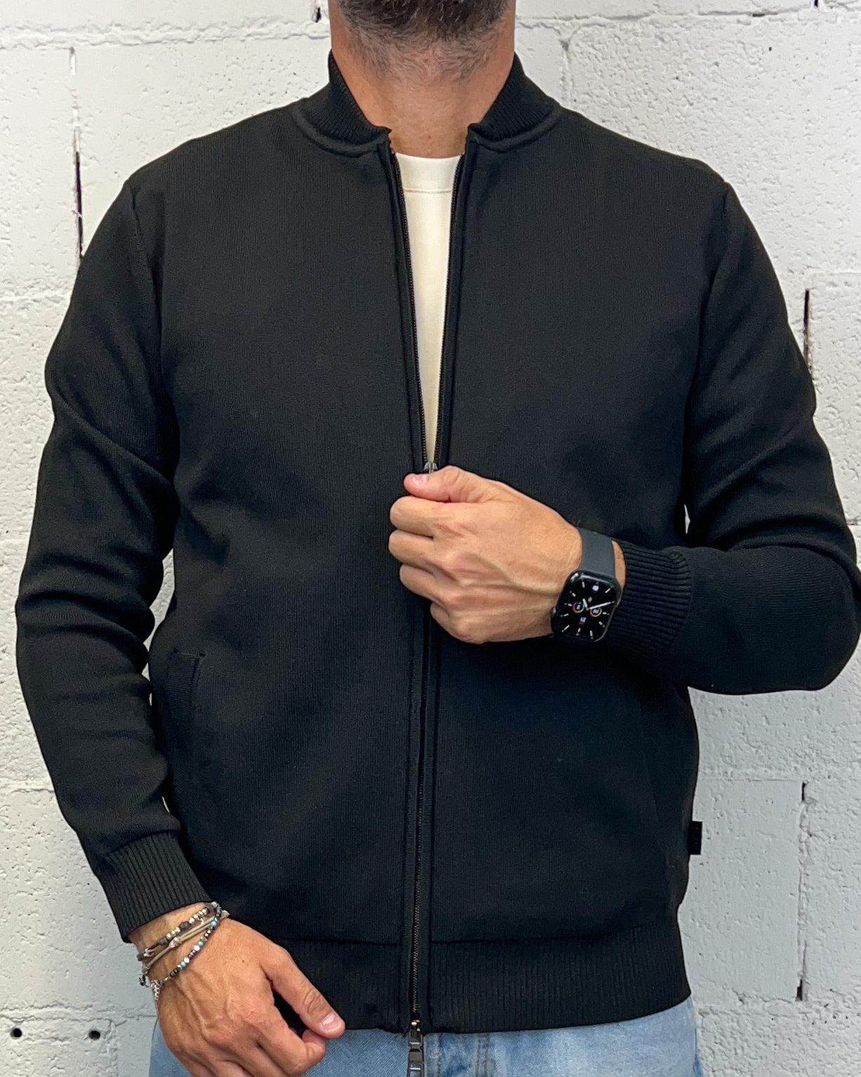 ONLYONE OVER-D Bomber maglia nera tasche filetto