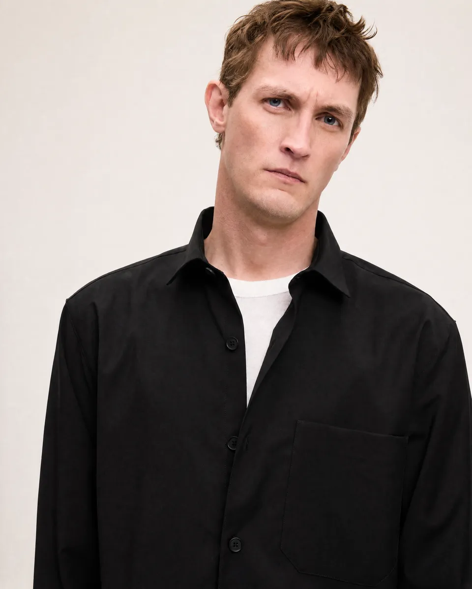 GOODPEOPLE Simon Cool Wool Button-Up Shirt camicia nera