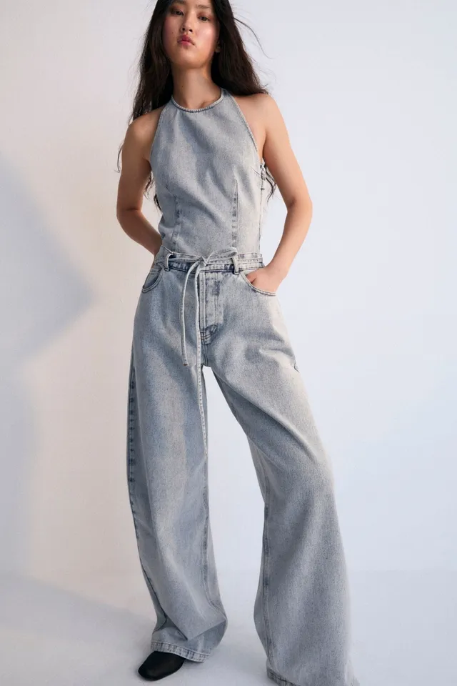 The New Society Chios top halter denim sbiancato