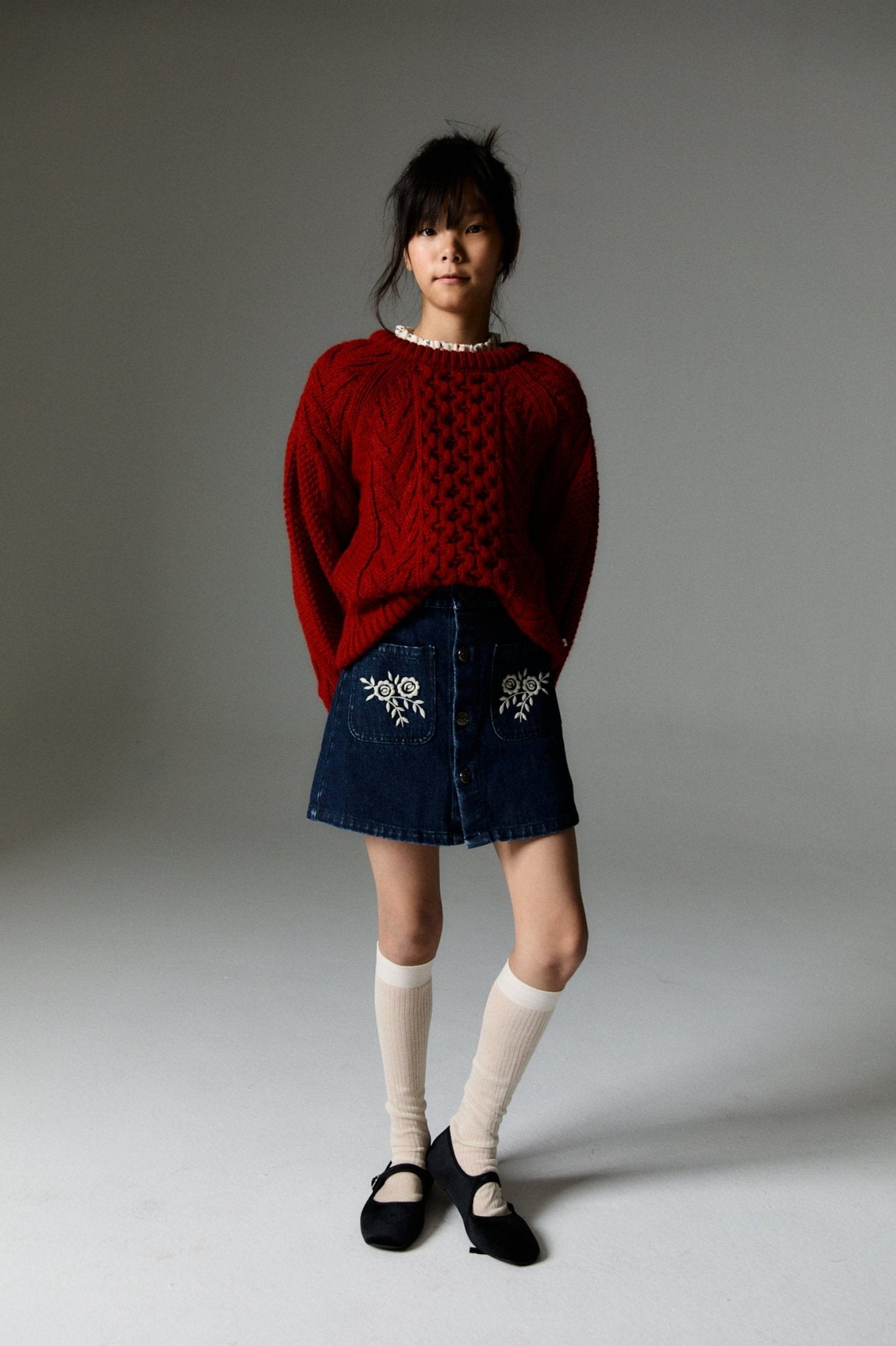 The New Society Tibet Maglione Bambina Rosso Collo Rotondo