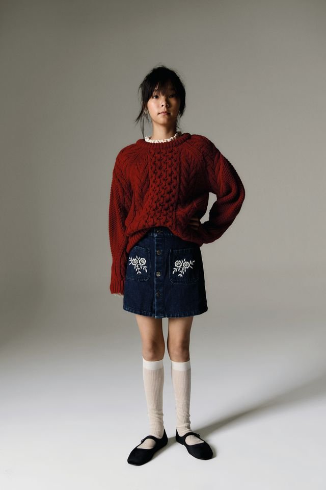 The New Society Tibet Maglione Bambina Rosso Collo Rotondo