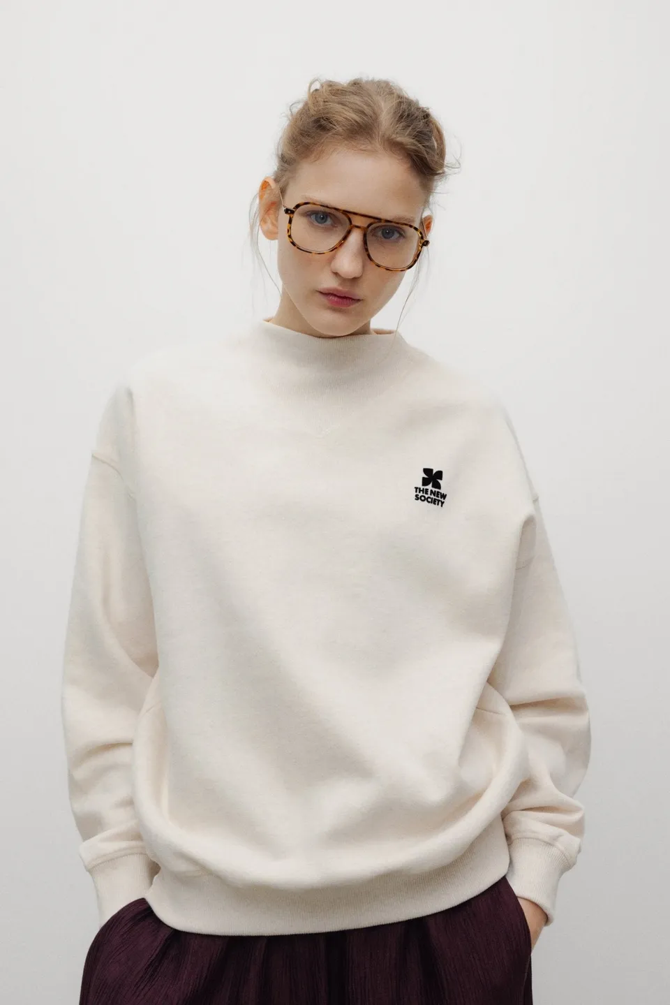 The New Society TNS Logo Felpa donna bianco melange cotone