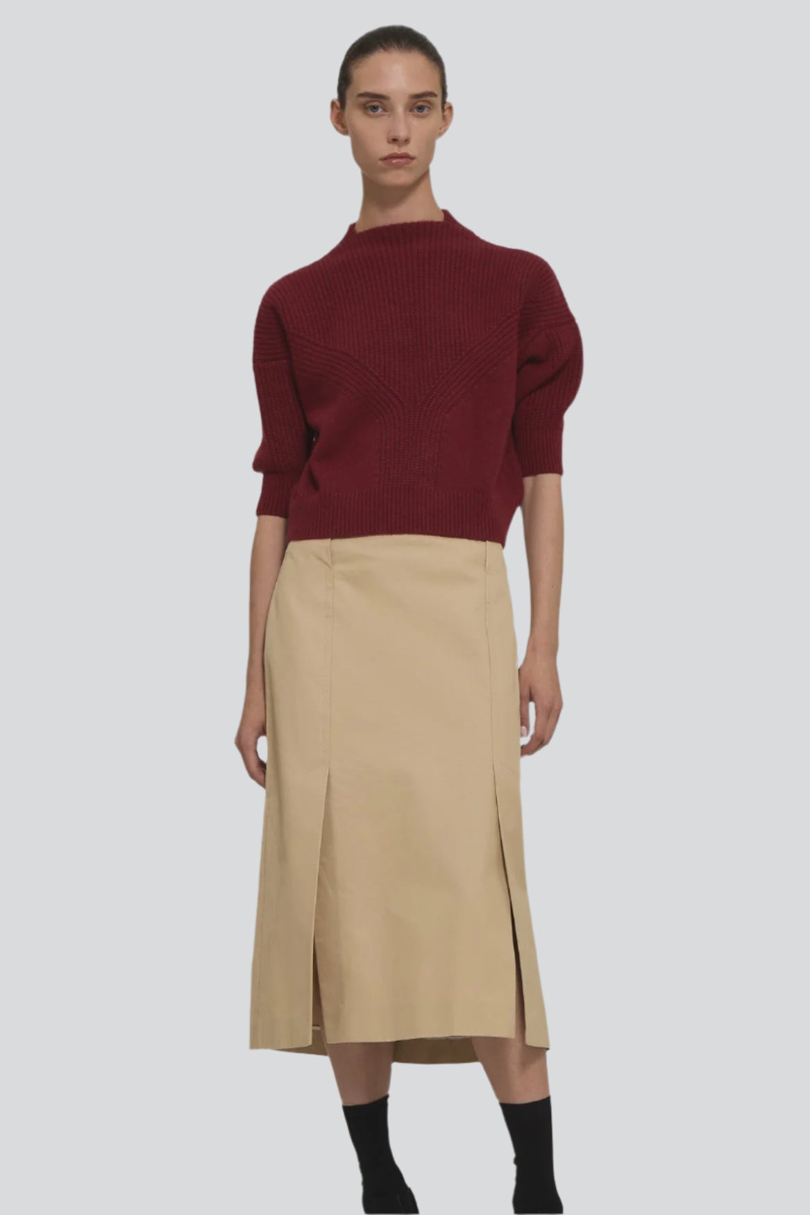 Sa Su Phi Marine gonna midi gabardine cotone beige