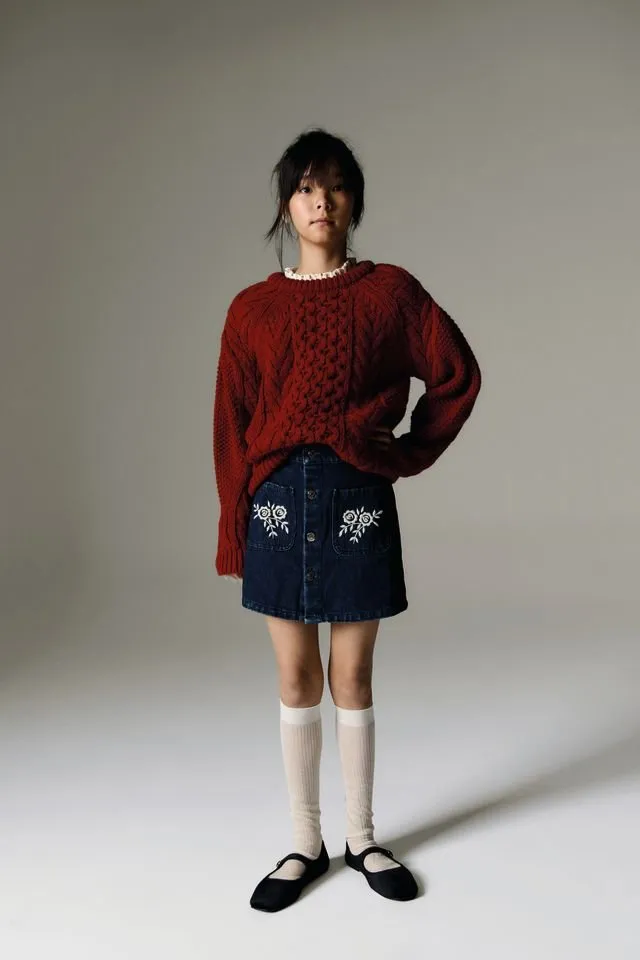 The New Society Tibet Maglione Bambina Rosso Collo Rotondo