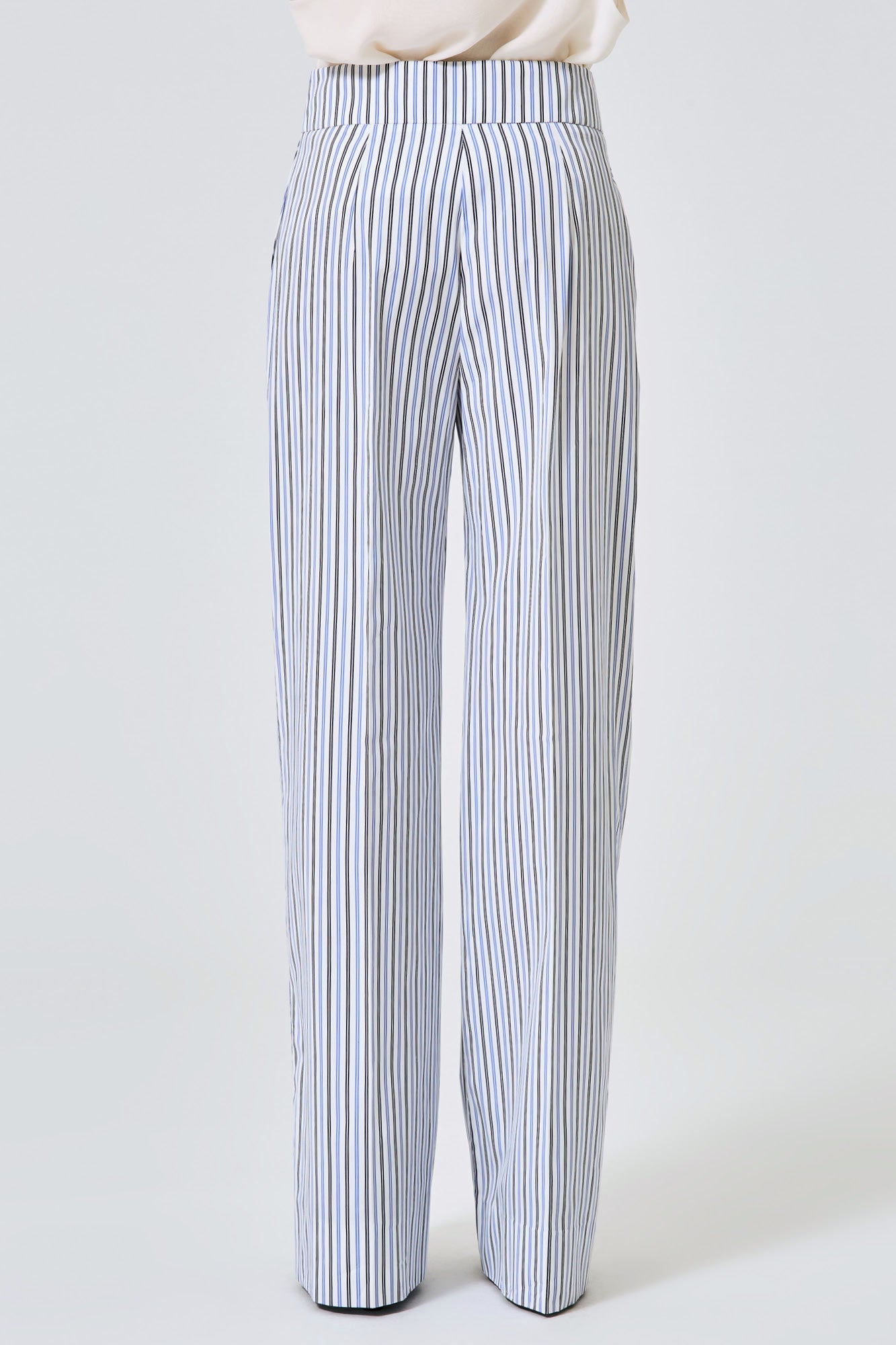 Sa Su Phi pantaloni gamba dritta popeline bianco blu