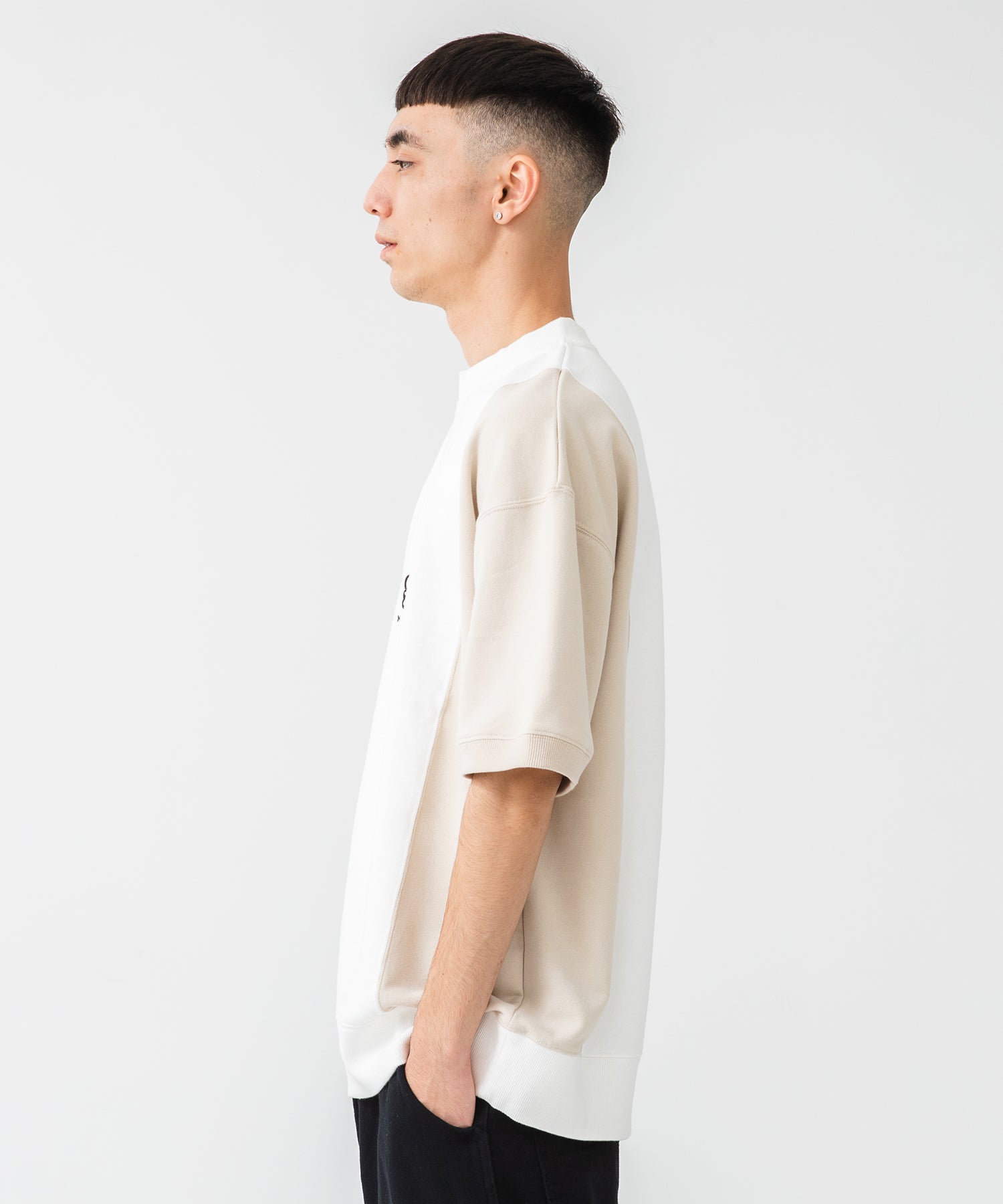 X-Large Colorblock felpa mezza zip bianca cotone