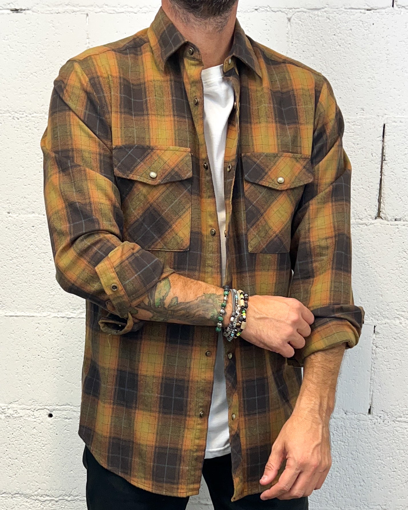 GIANNI LUPO Forest Camicia Camel Bottoni Madreperla