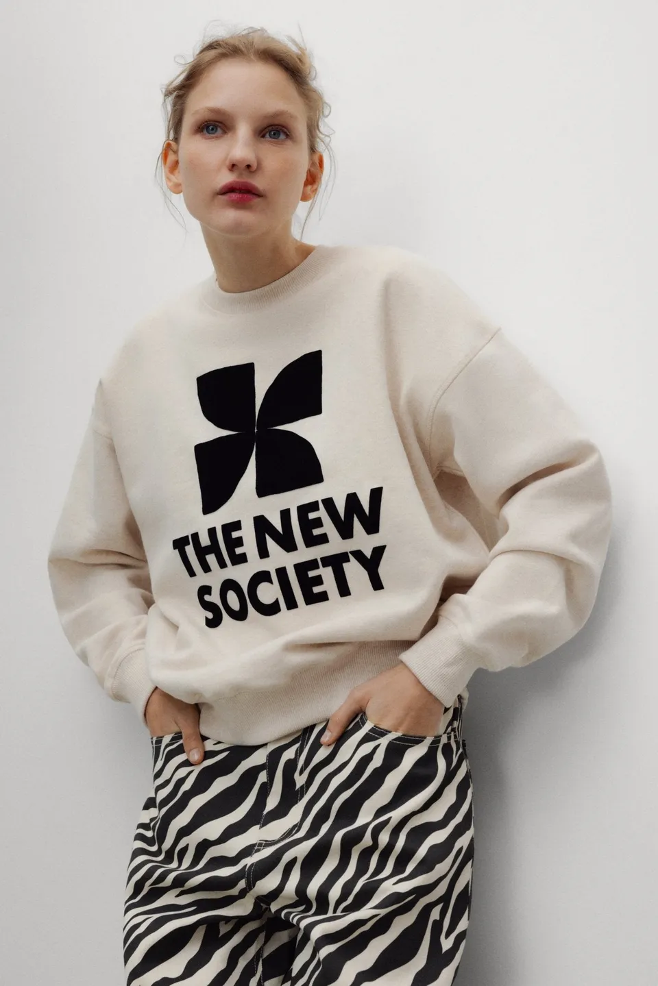 The New Society TNS Logo Felpa Donna Whisper White Cotone