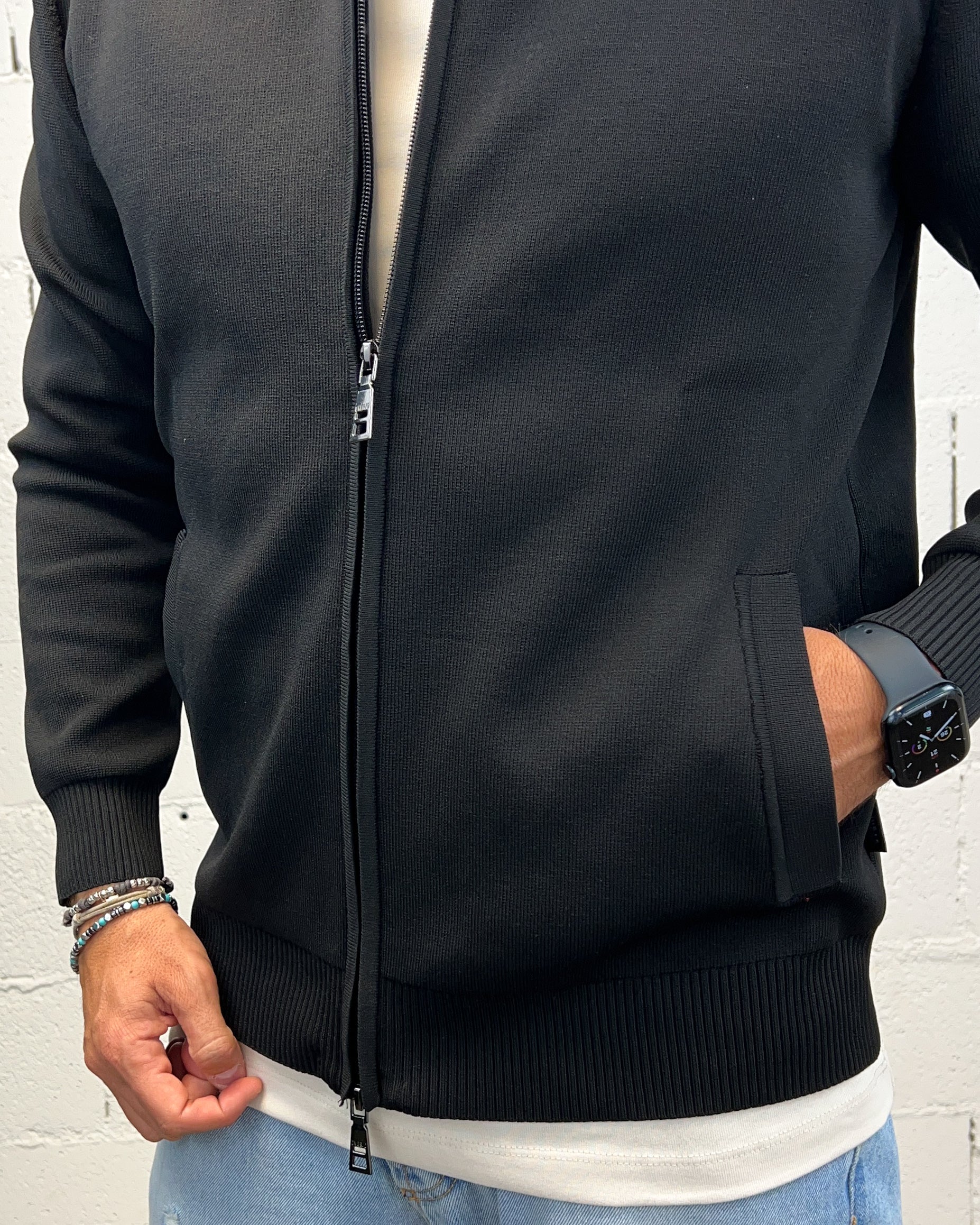 ONLYONE OVER-D Bomber maglia nera tasche filetto