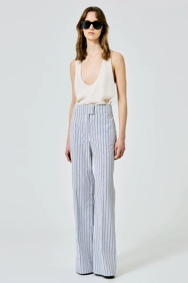 Sa Su Phi pantaloni gamba dritta popeline bianco blu